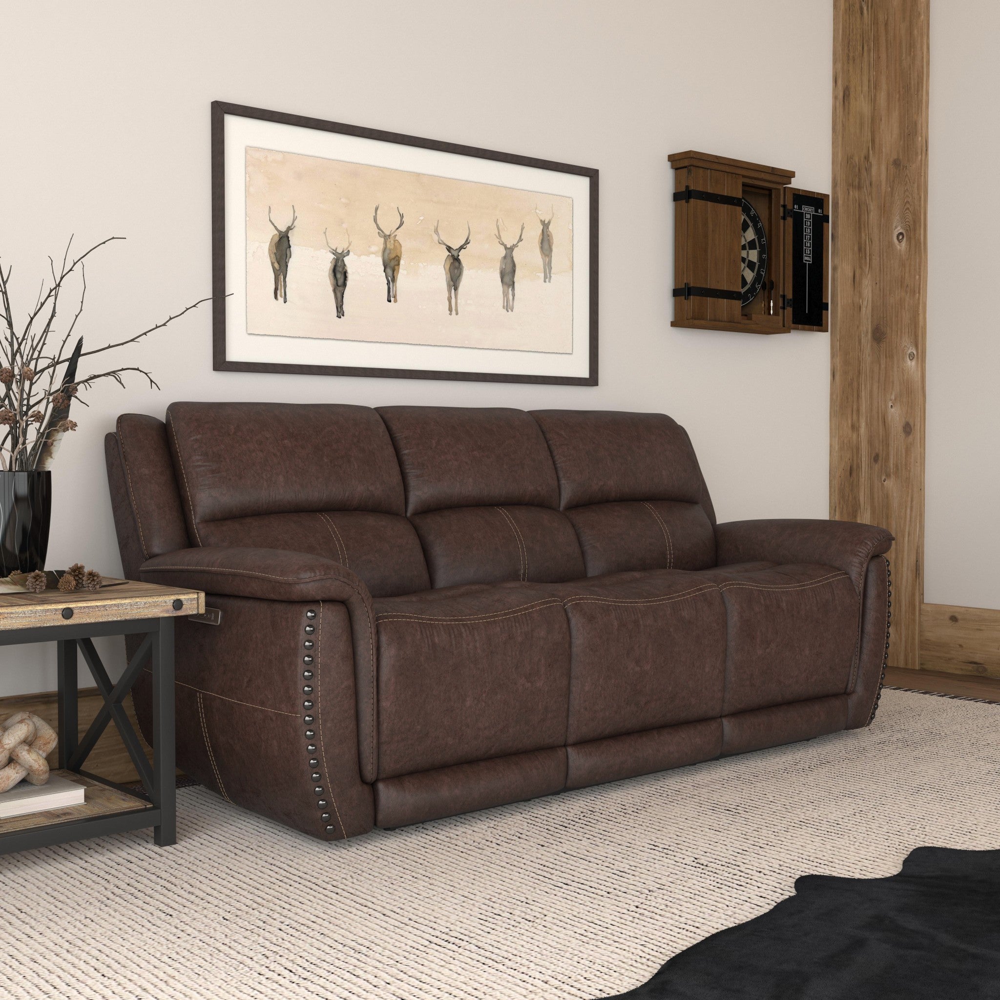 Beau Sable Fabric Power Reclining Sofa with Power Headrests