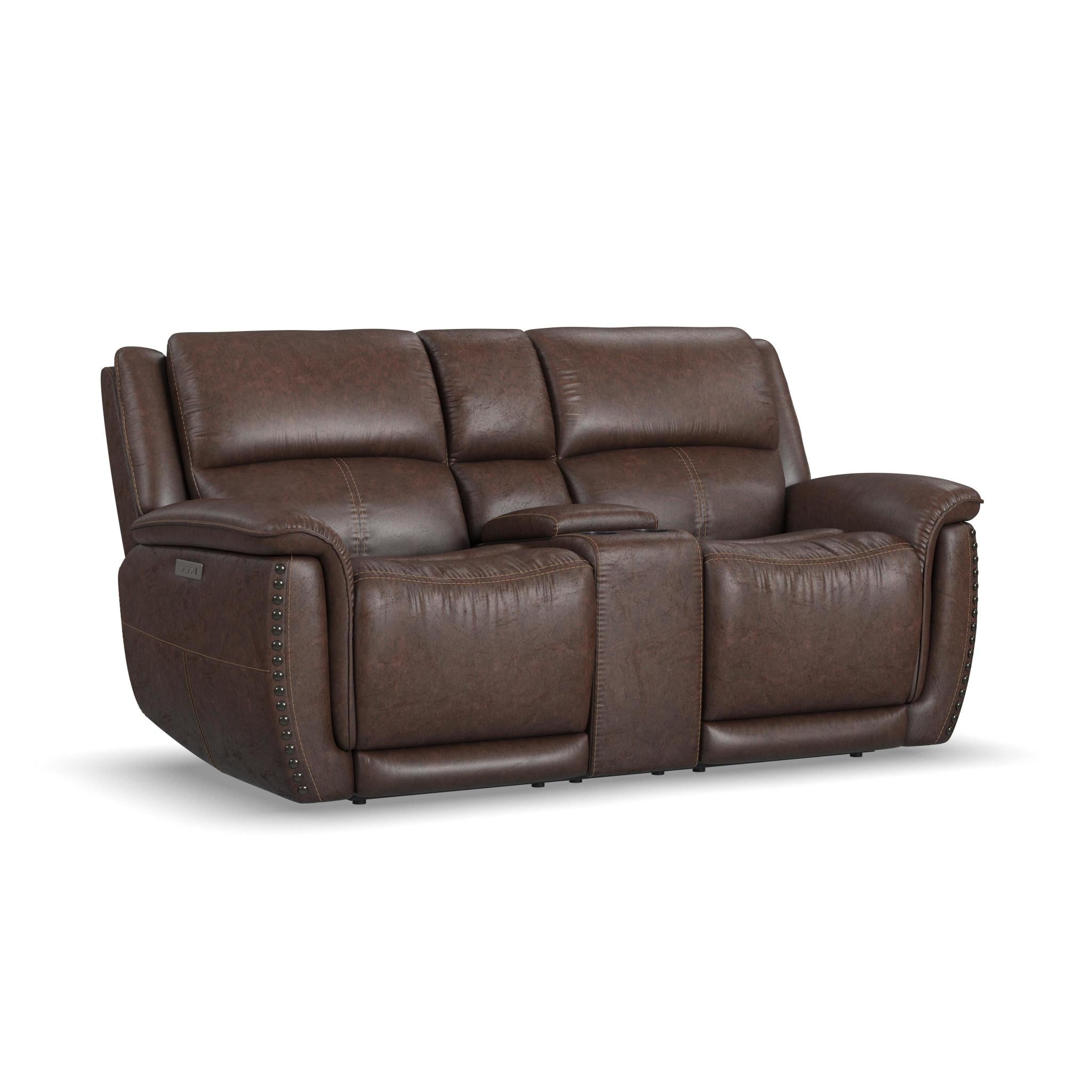 Beau Sable Fabric Power Reclining Loveseat with Console & Power Headrests