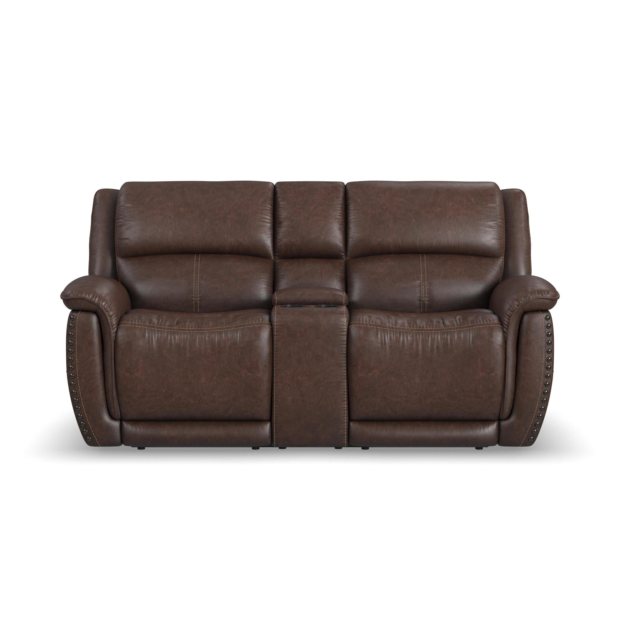 Beau Sable Fabric Power Reclining Loveseat with Console & Power Headrests