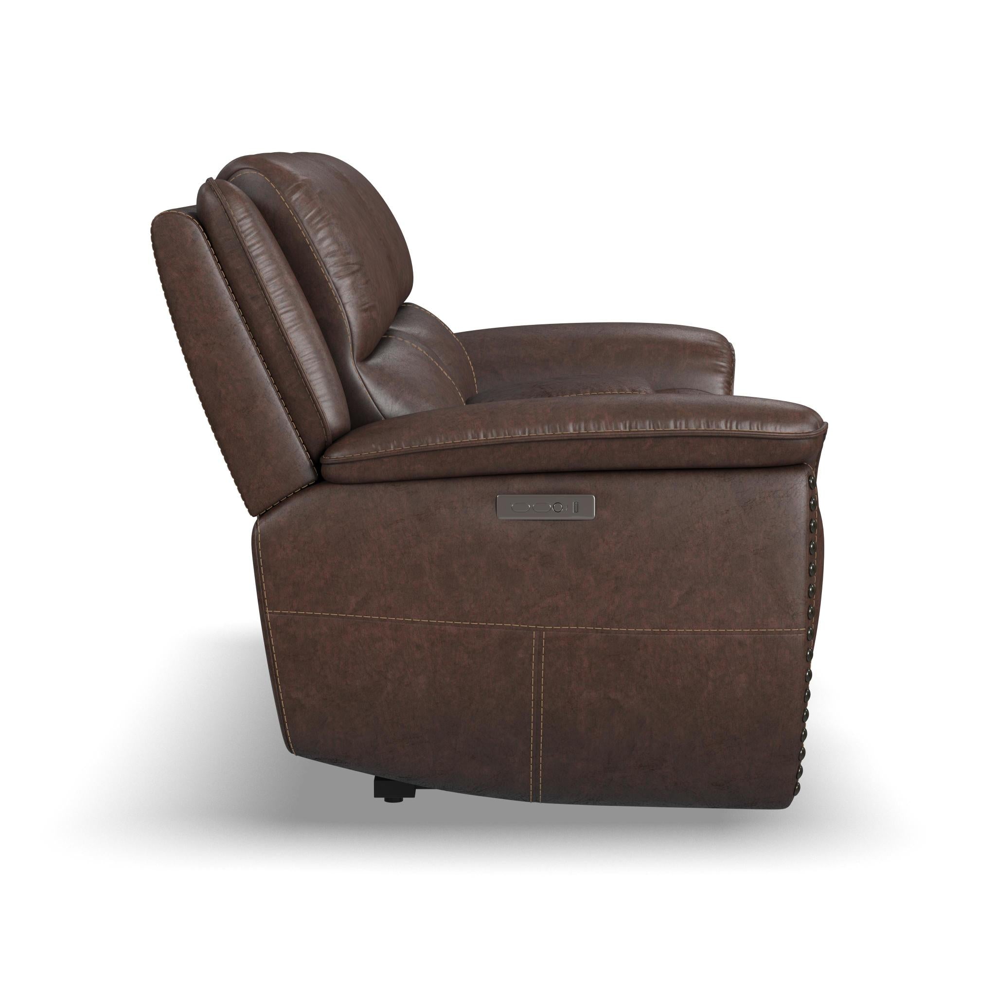 Beau Sable Fabric Power Reclining Loveseat with Console & Power Headrests