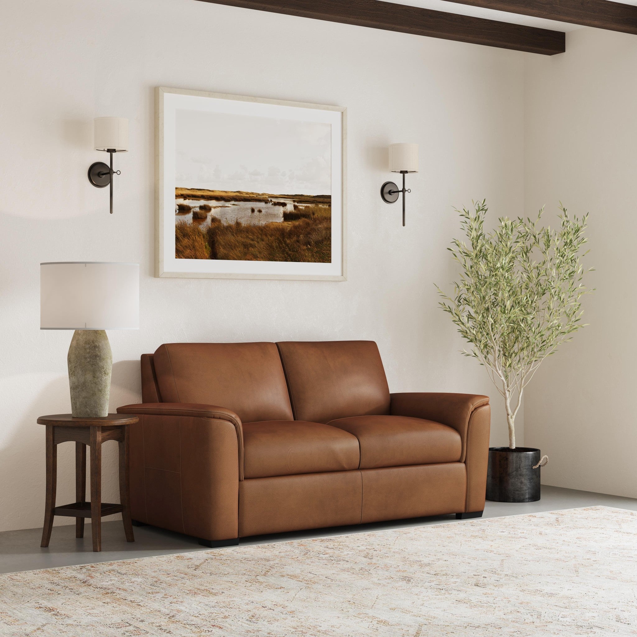 Henry Caramel Leather Loveseat