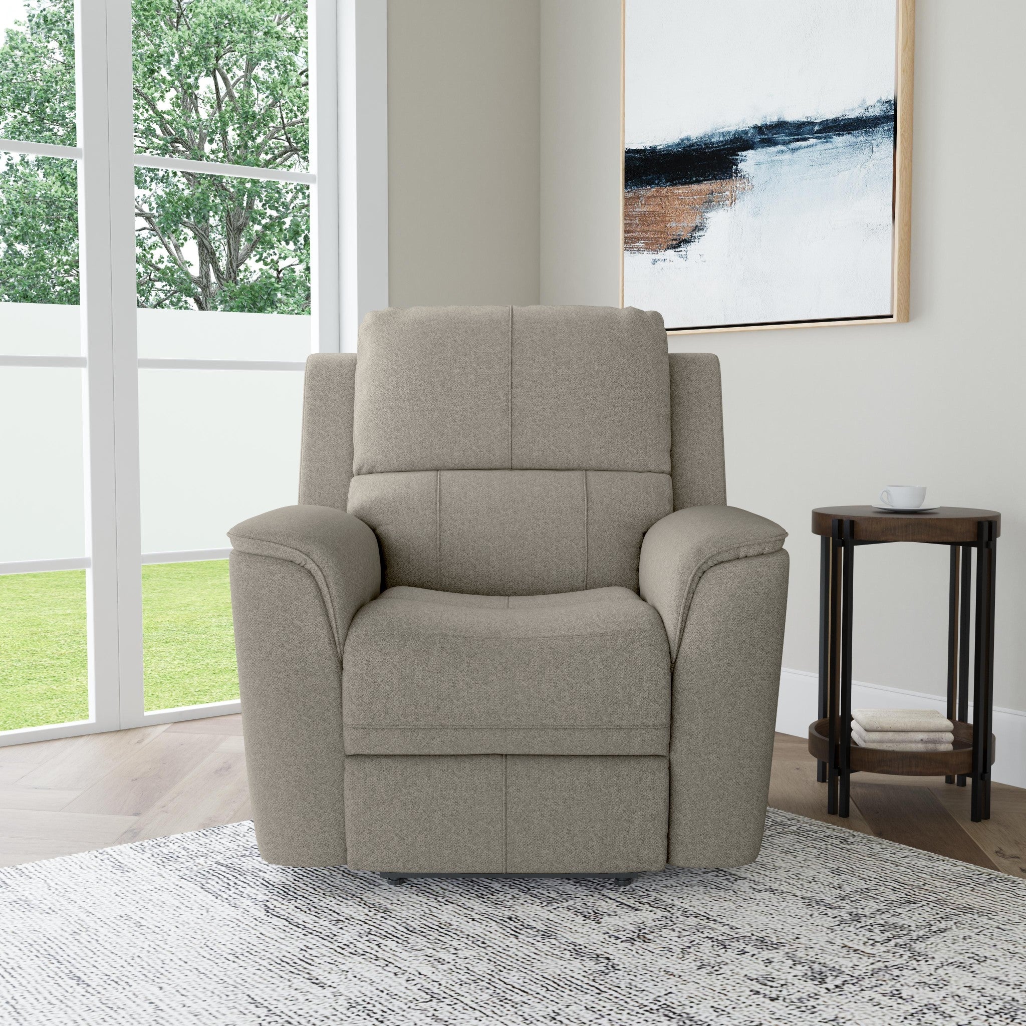 Henry Fog Fabric Power Recliner with Power Headrest & Lumbar