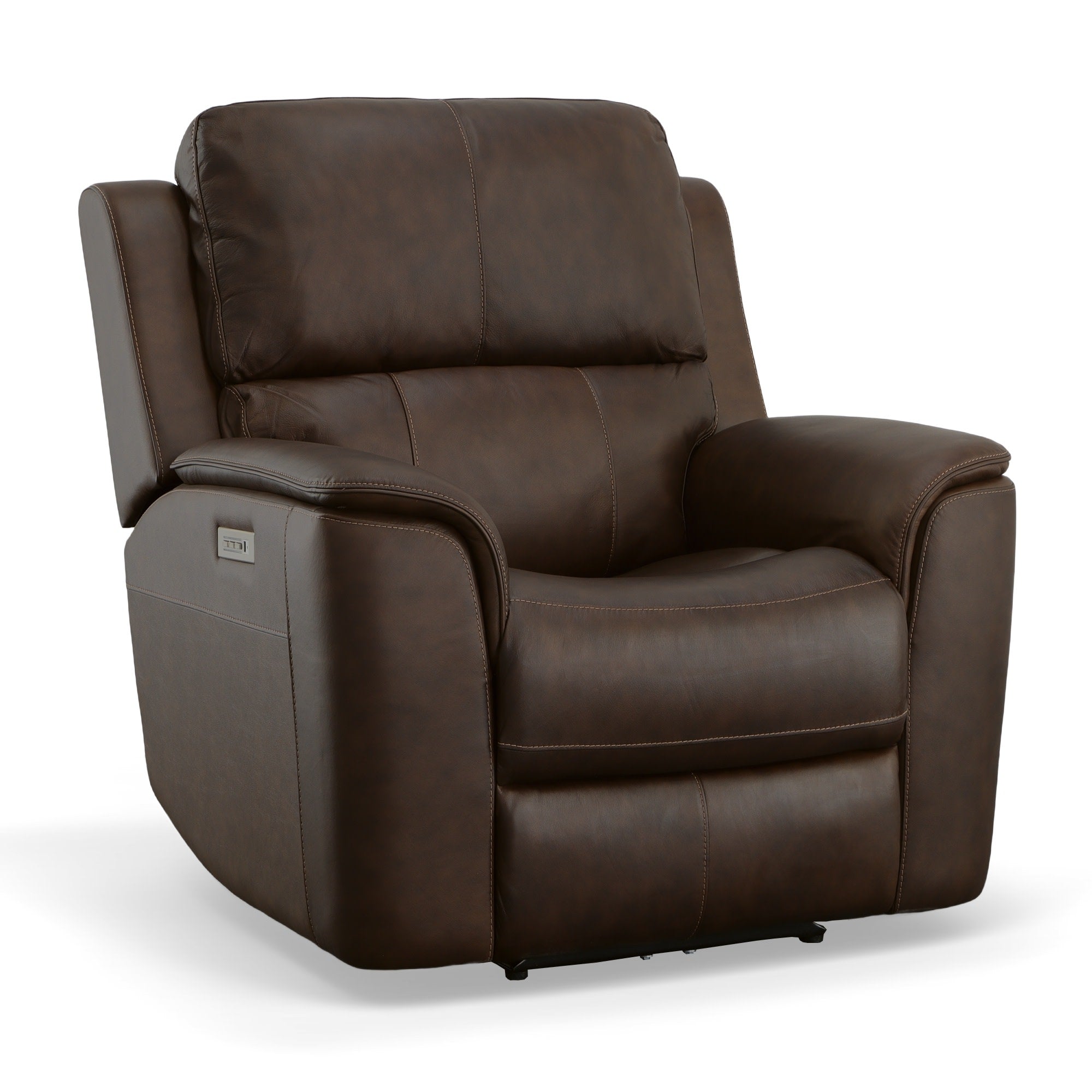 Henry Burnt Umber Leather Power Recliner with Power Headrest & Lumbar