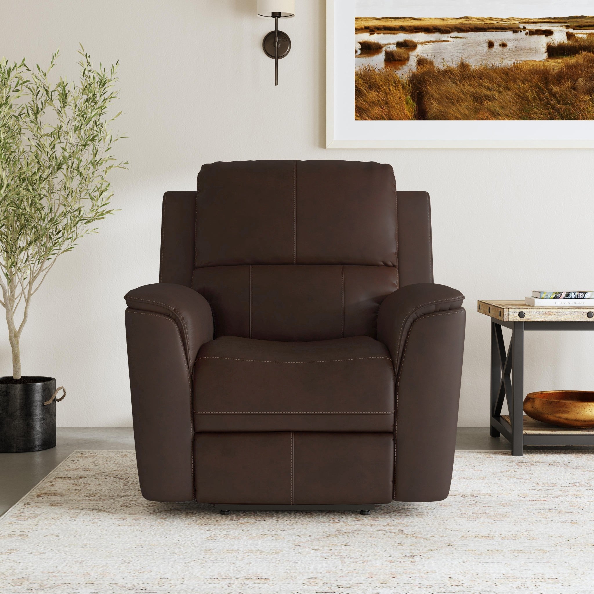 Henry Burnt Umber Leather Power Recliner with Power Headrest & Lumbar