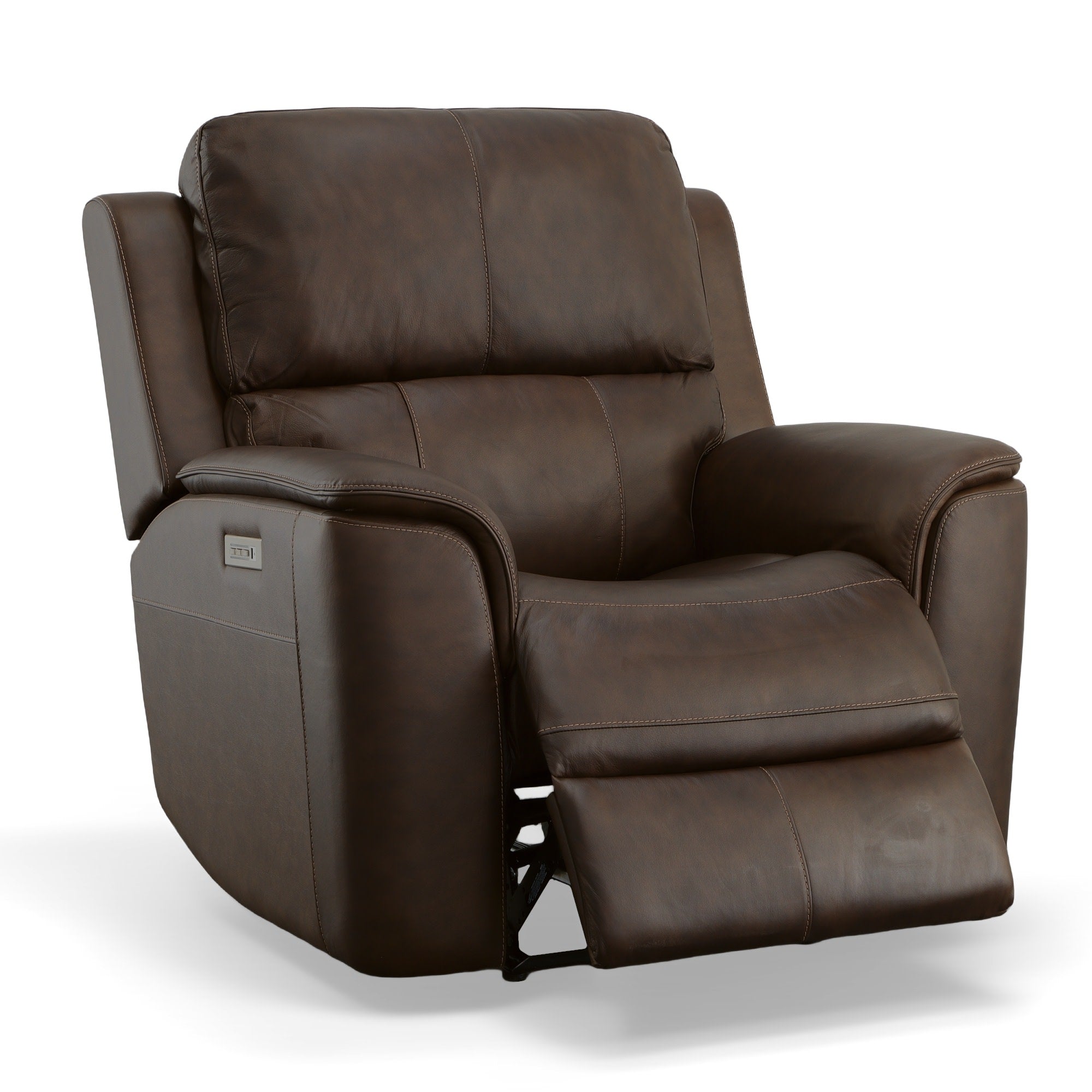 Henry Burnt Umber Leather Power Recliner with Power Headrest & Lumbar