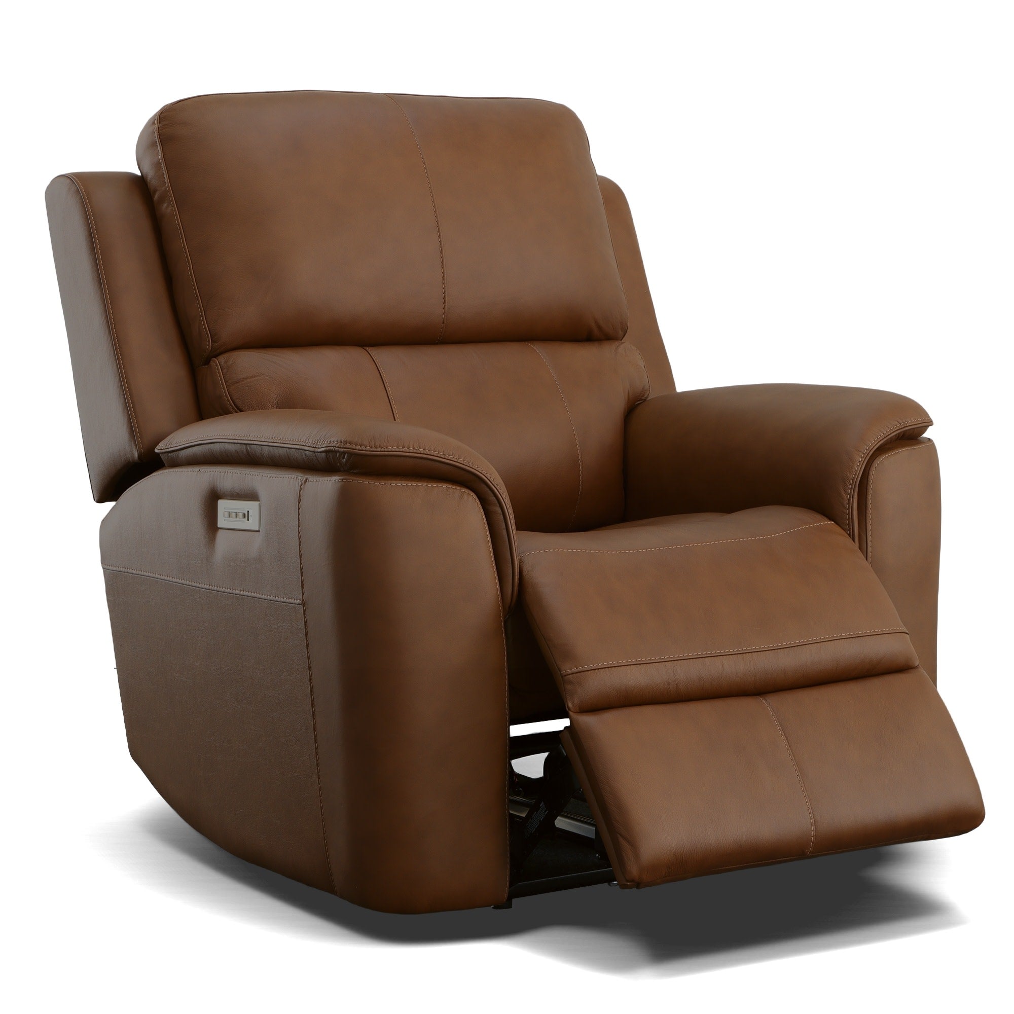 Henry Caramel Leather Power Recliner with Power Headrest & Lumbar