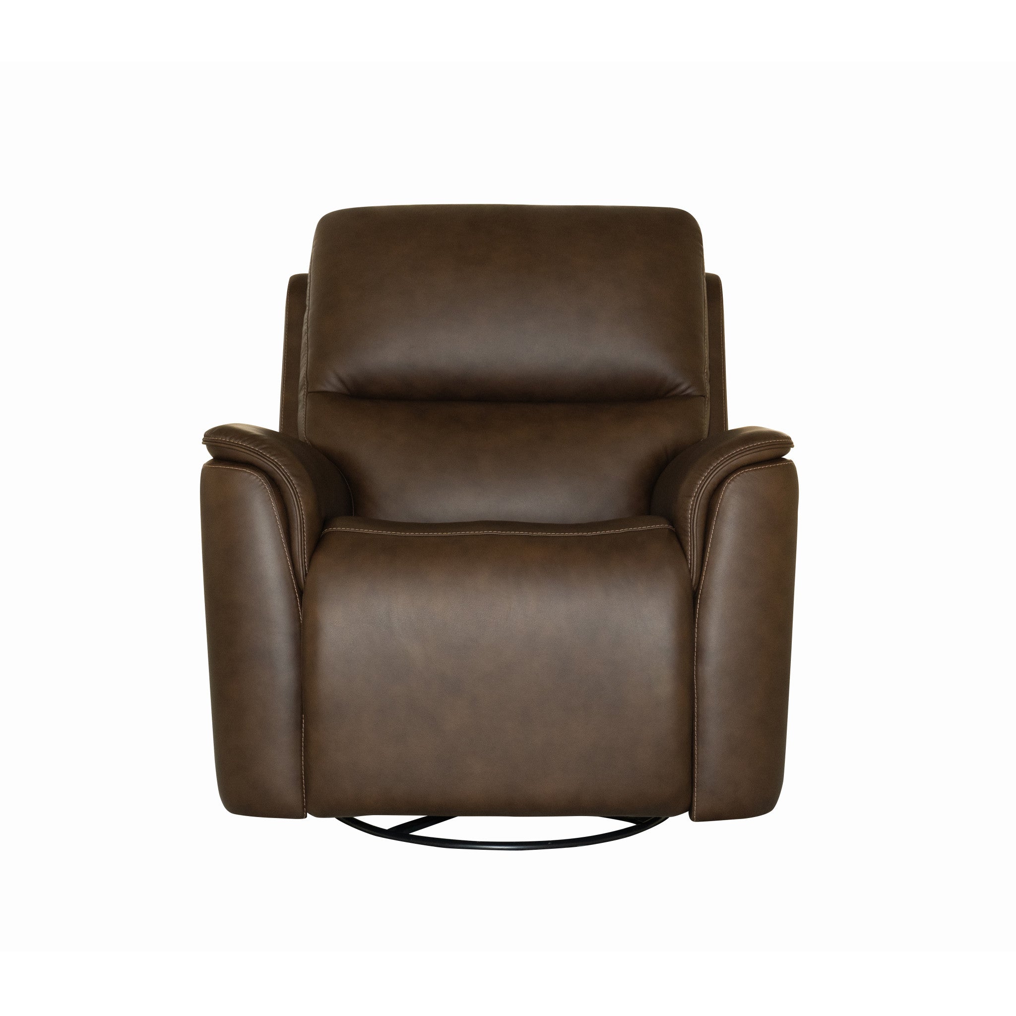 Henry Burnt Umber Leather Power Swivel Gliding Recliner with Power Headrest, Lumbar, Heat & Massage