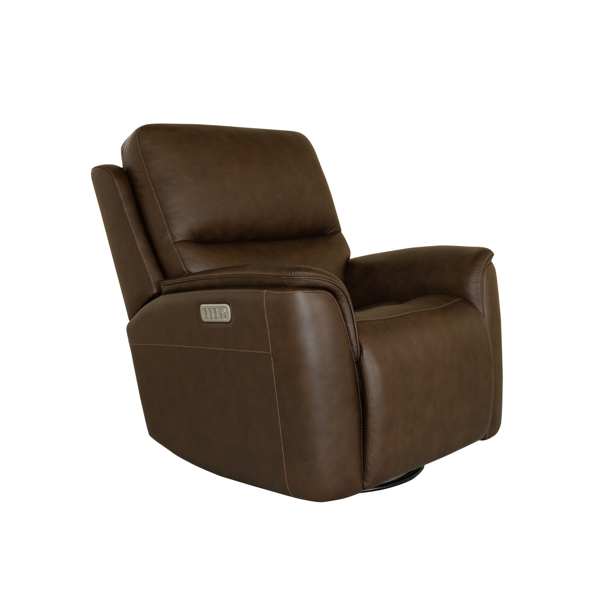 Henry Burnt Umber Leather Power Swivel Gliding Recliner with Power Headrest, Lumbar, Heat & Massage