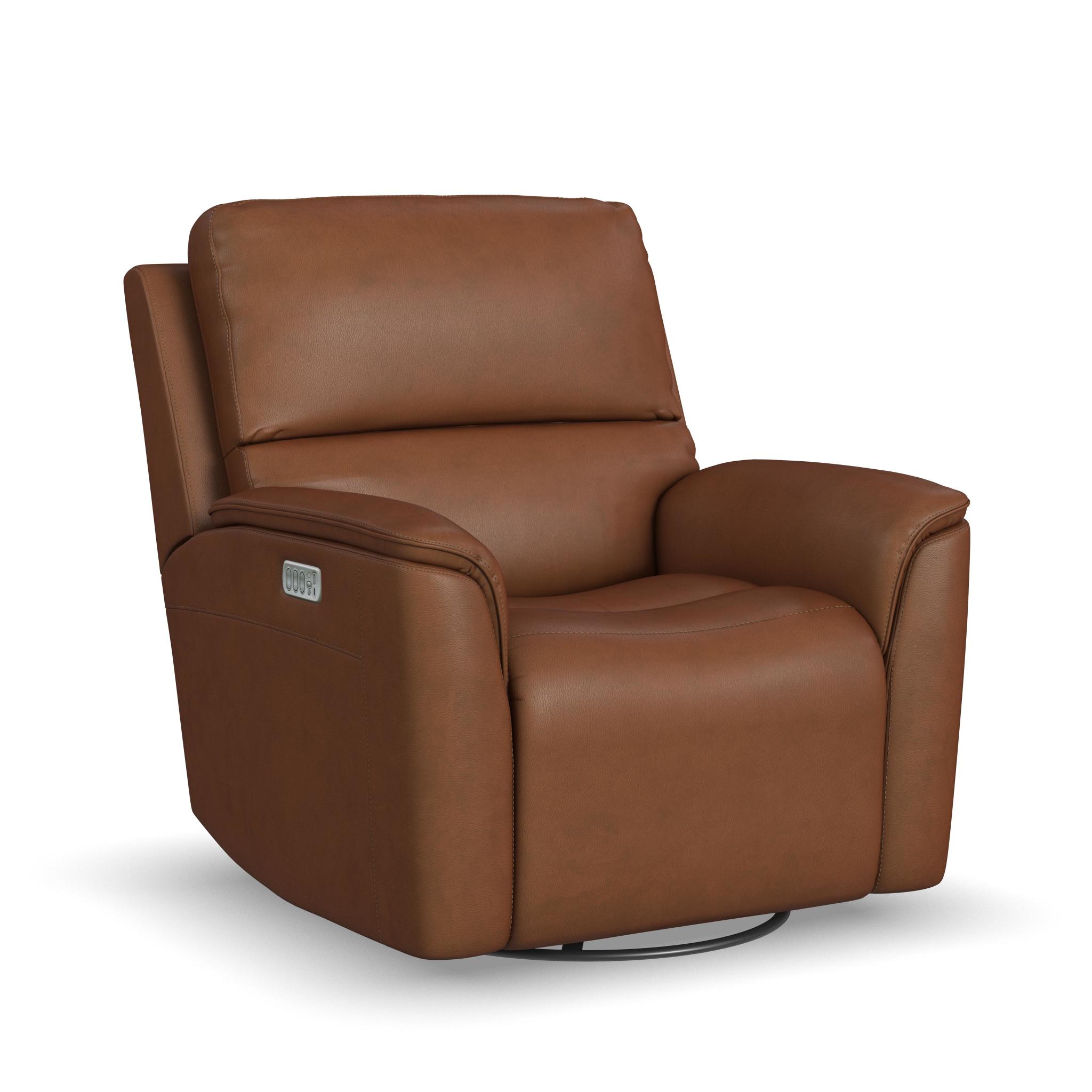 Henry Caramel Leather Power Swivel Gliding Recliner with Power Headrest, Lumbar, Heat & Massage