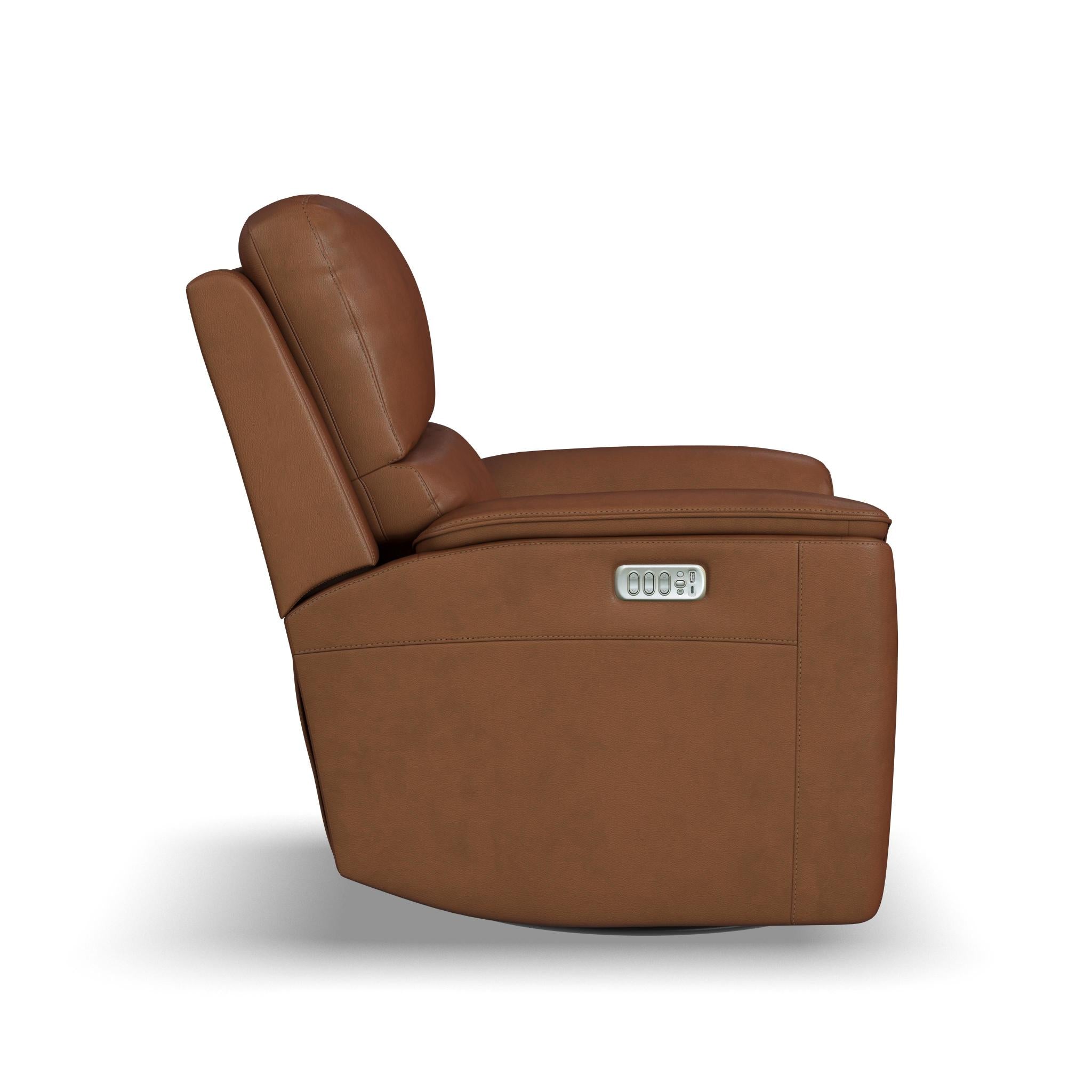 Henry Caramel Leather Power Swivel Gliding Recliner with Power Headrest, Lumbar, Heat & Massage