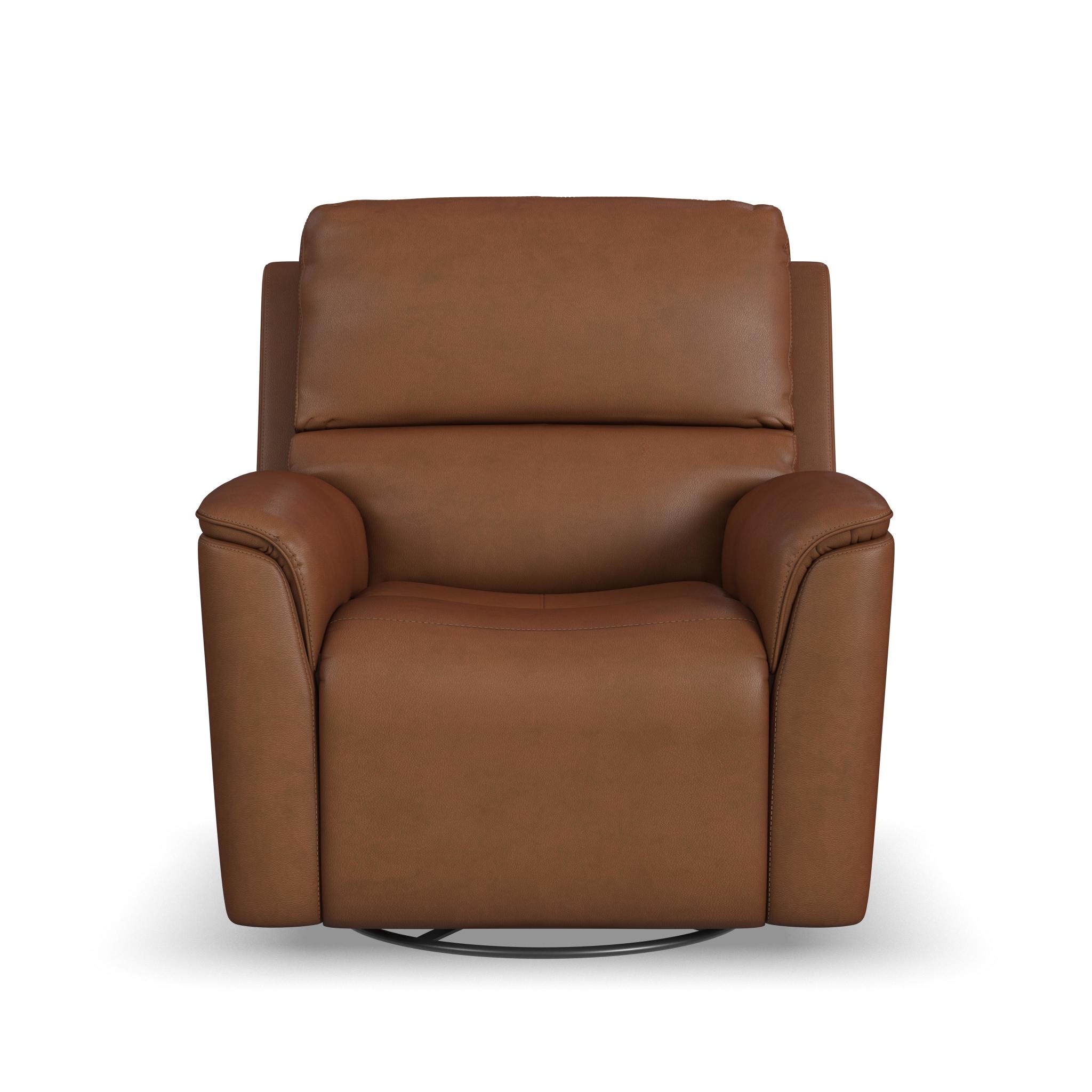 Henry Caramel Leather Power Swivel Gliding Recliner with Power Headrest, Lumbar, Heat & Massage