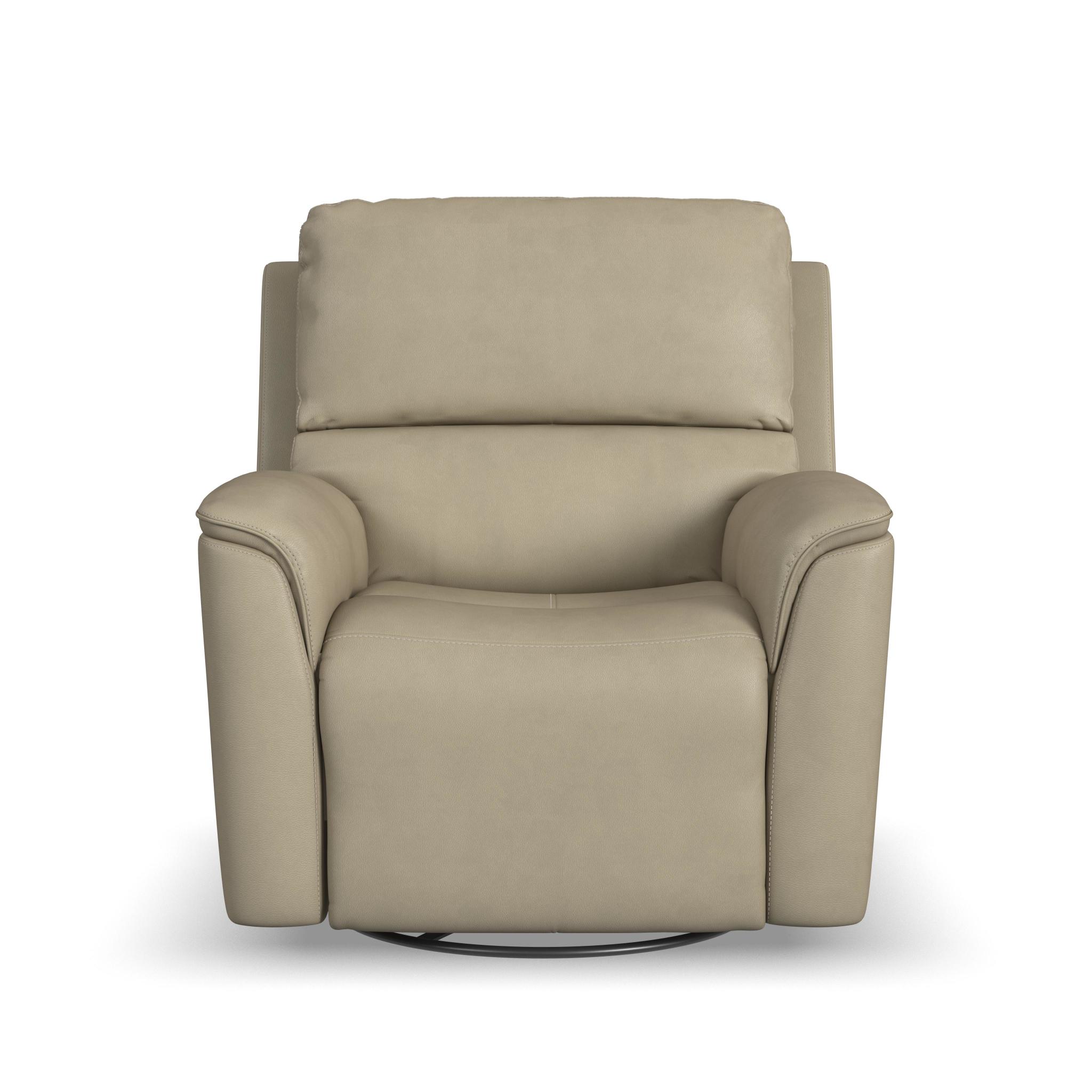 Henry Beige Leather Power Swivel Gliding Recliner with Power Headrest, Lumbar, Heat & Massage