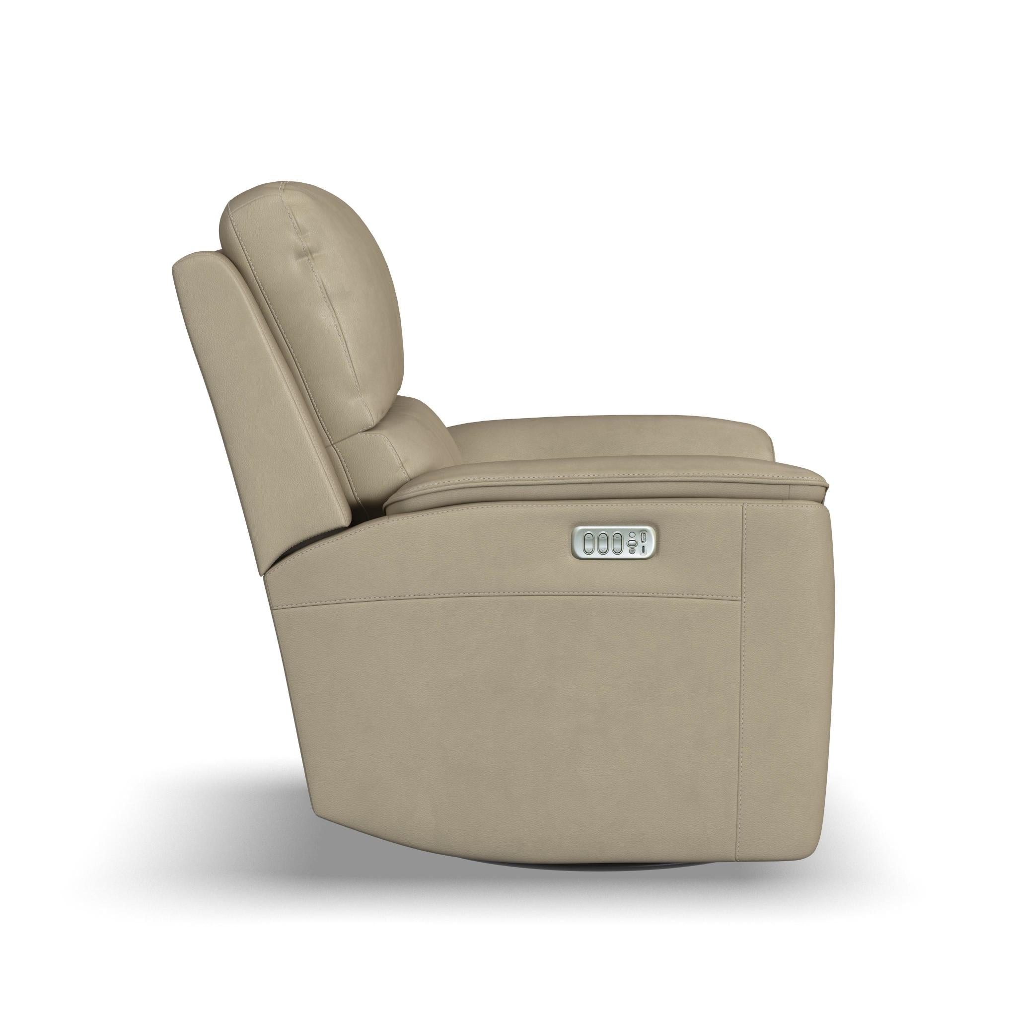 Henry Beige Leather Power Swivel Gliding Recliner with Power Headrest, Lumbar, Heat & Massage