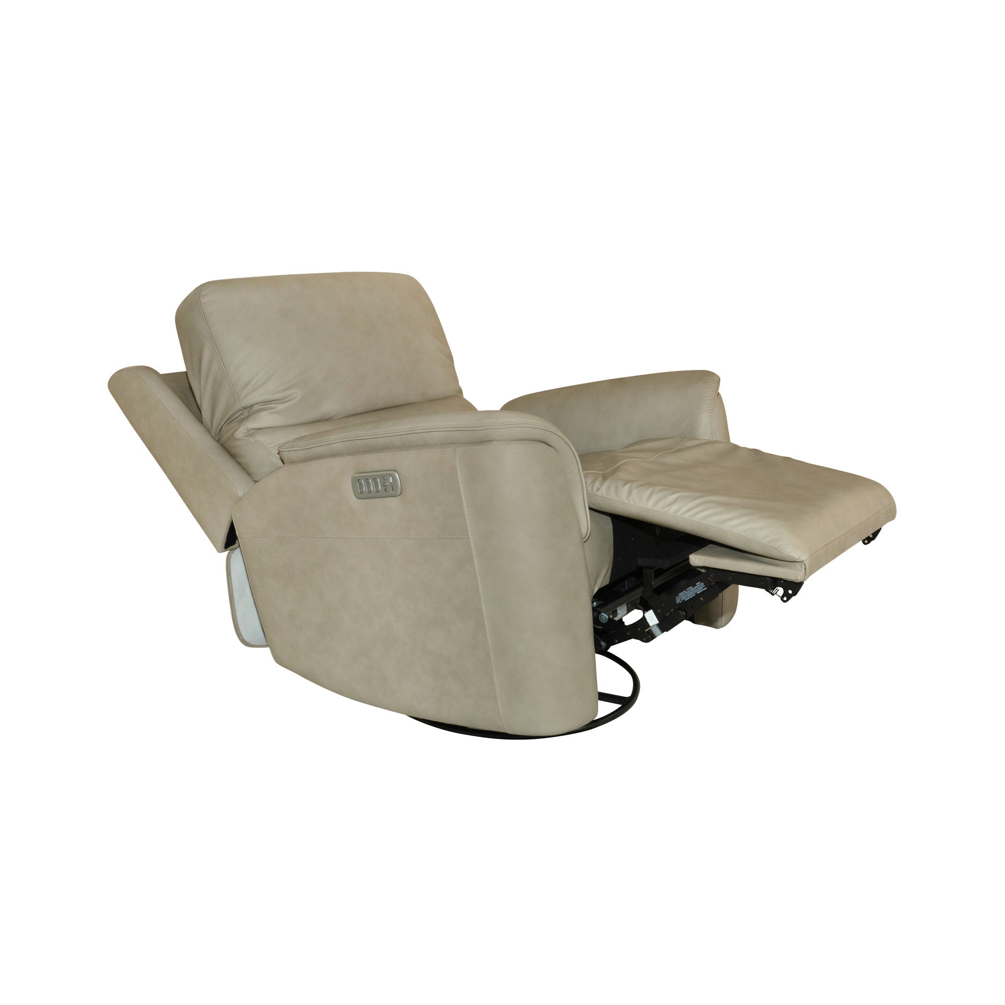 Henry Beige Leather Power Swivel Gliding Recliner with Power Headrest, Lumbar, Heat & Massage