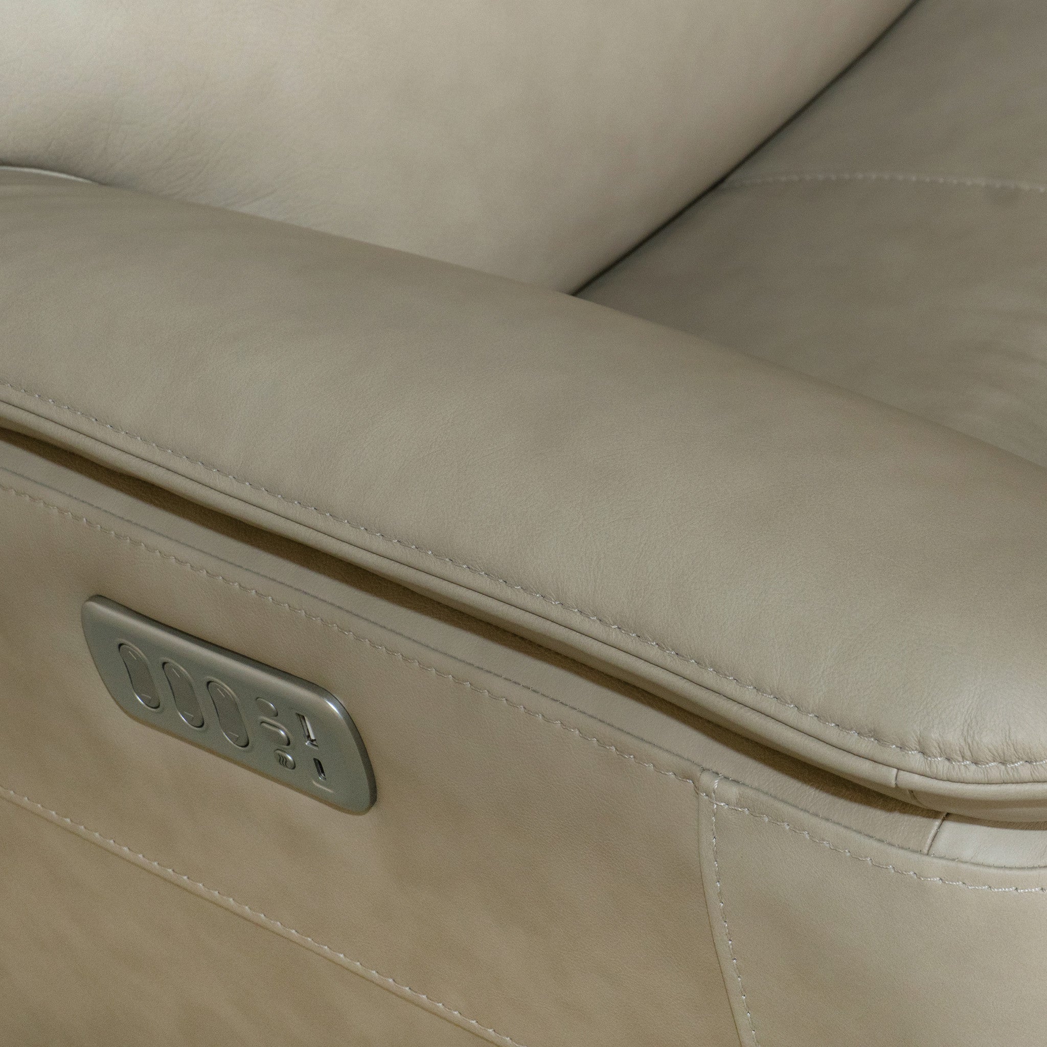 Henry Beige Leather Power Swivel Gliding Recliner with Power Headrest, Lumbar, Heat & Massage