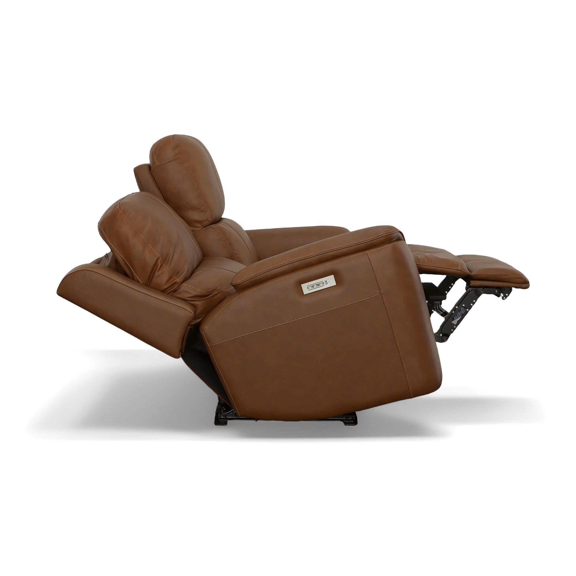 Henry Caramel Leather Power Reclining Loveseat with Power Headrests & Lumbar