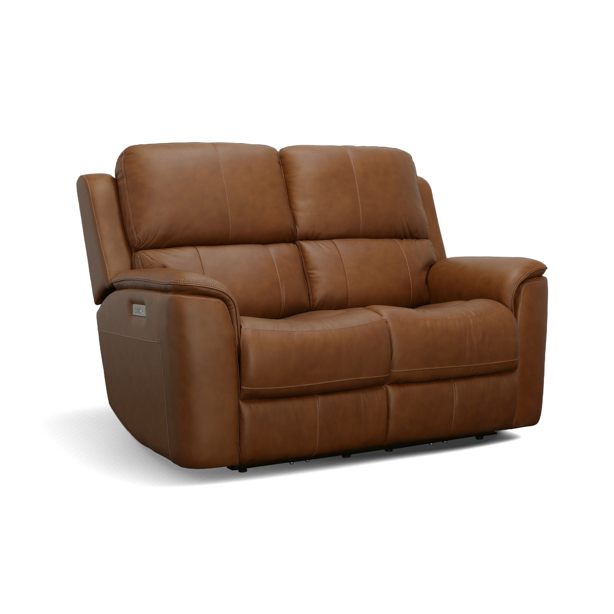 Henry Caramel Leather Power Reclining Loveseat with Power Headrests & Lumbar