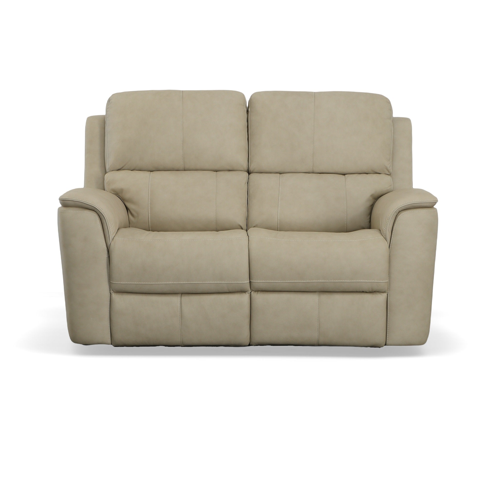 Henry Beige Leather Power Reclining Loveseat with Power Headrests & Lumbar