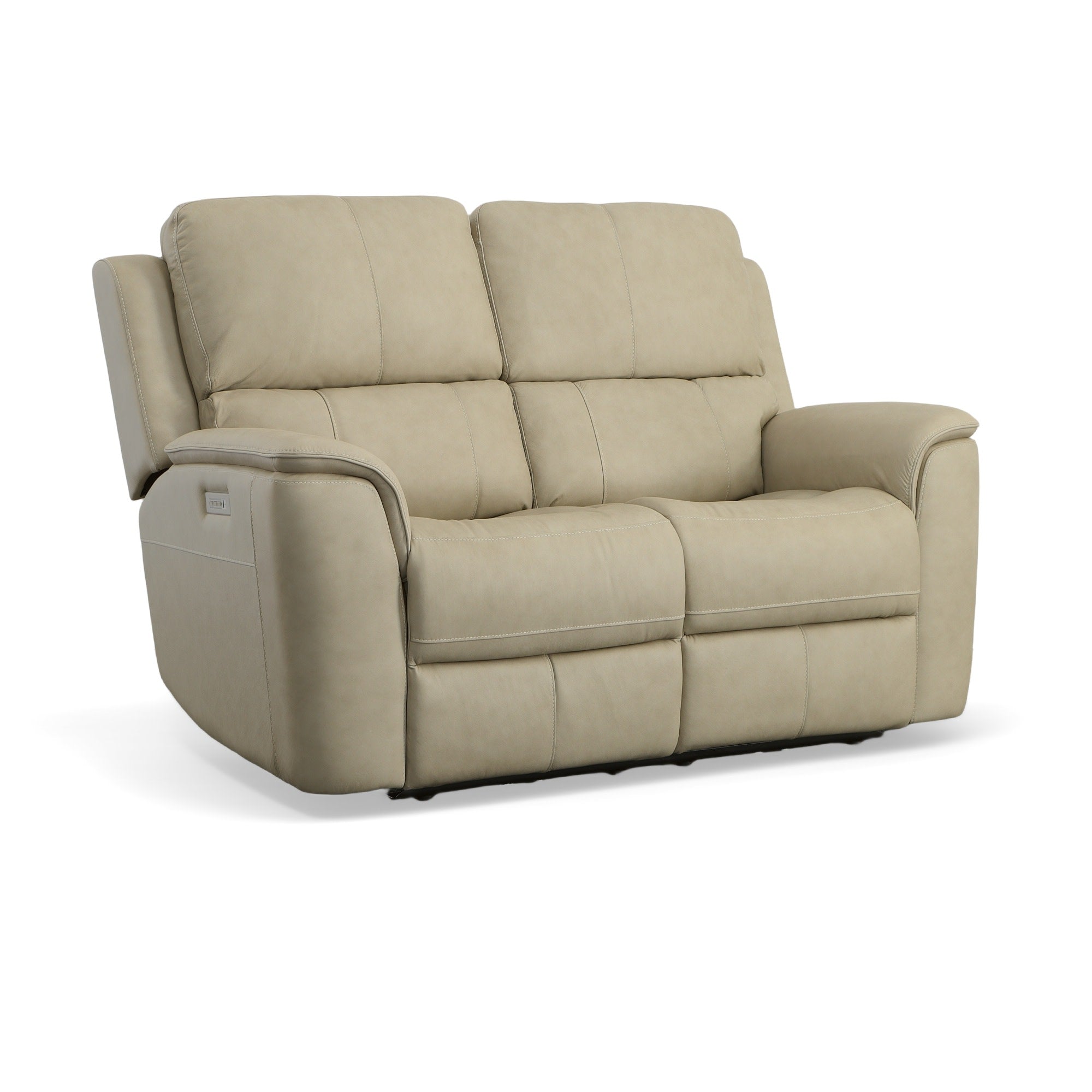 Henry Beige Leather Power Reclining Loveseat with Power Headrests & Lumbar