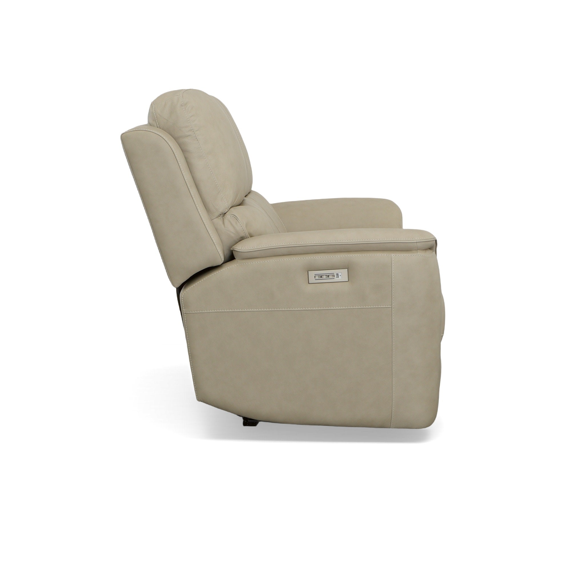 Henry Beige Leather Power Reclining Loveseat with Power Headrests & Lumbar