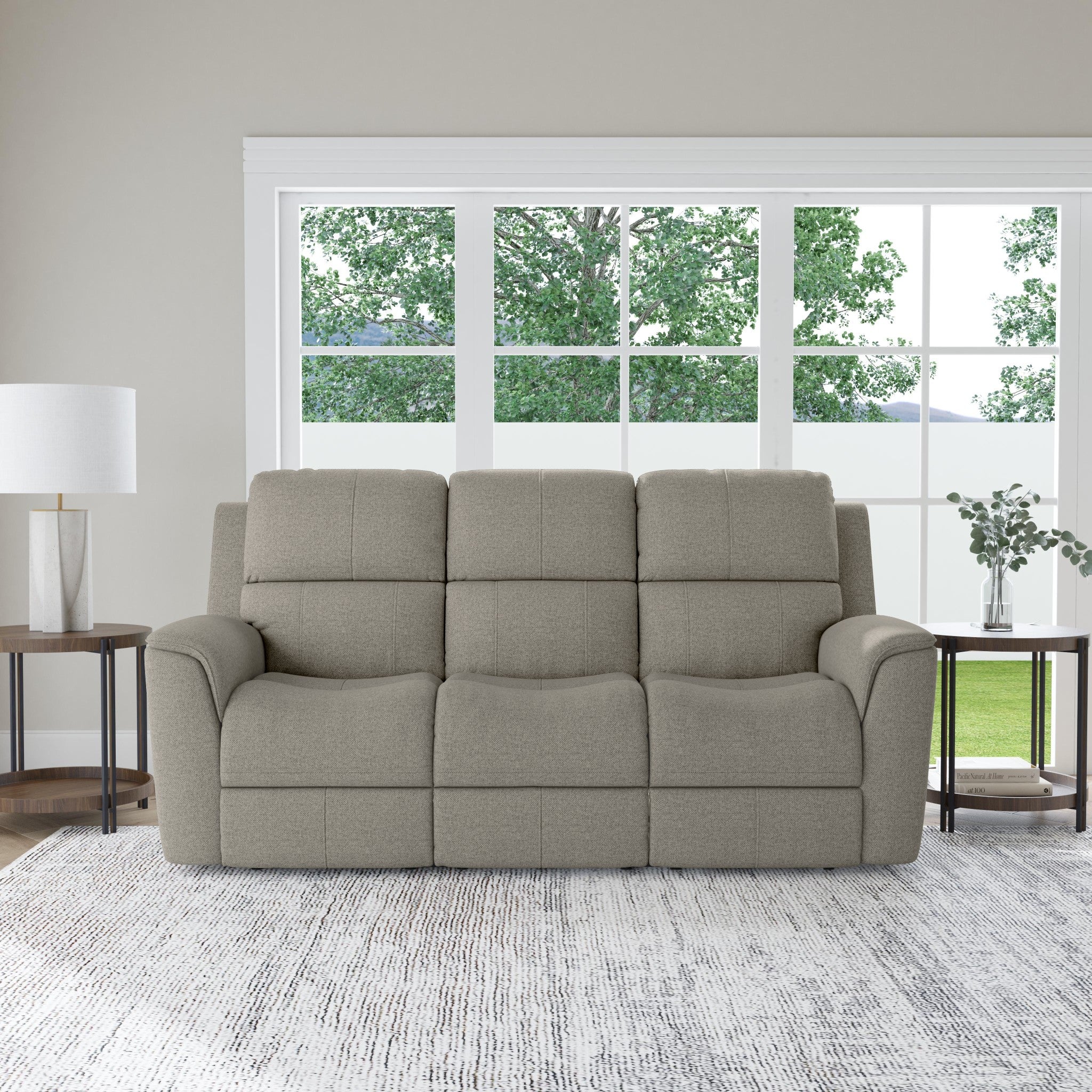 Henry Fog Fabric Power Reclining Sofa with Power Headrests & Lumbar