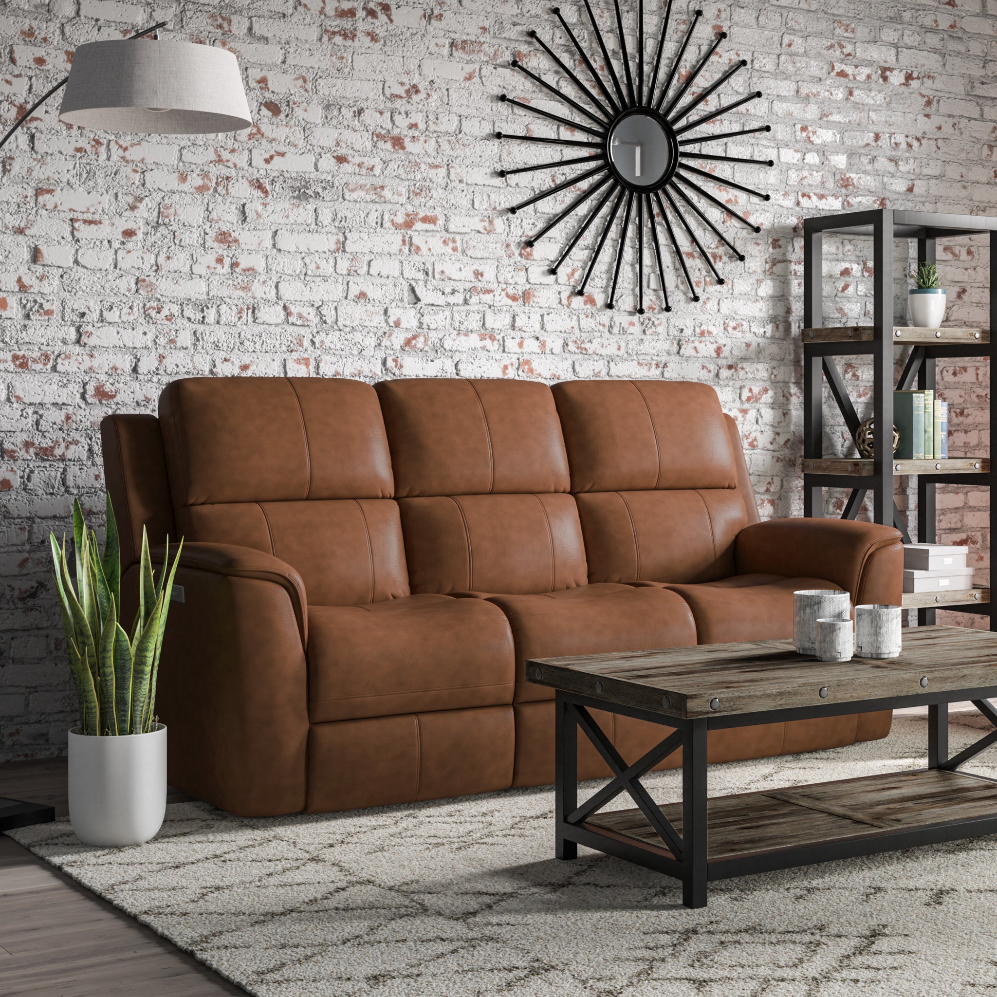 Henry Caramel Leather Power Reclining Sofa with Power Headrests & Lumbar