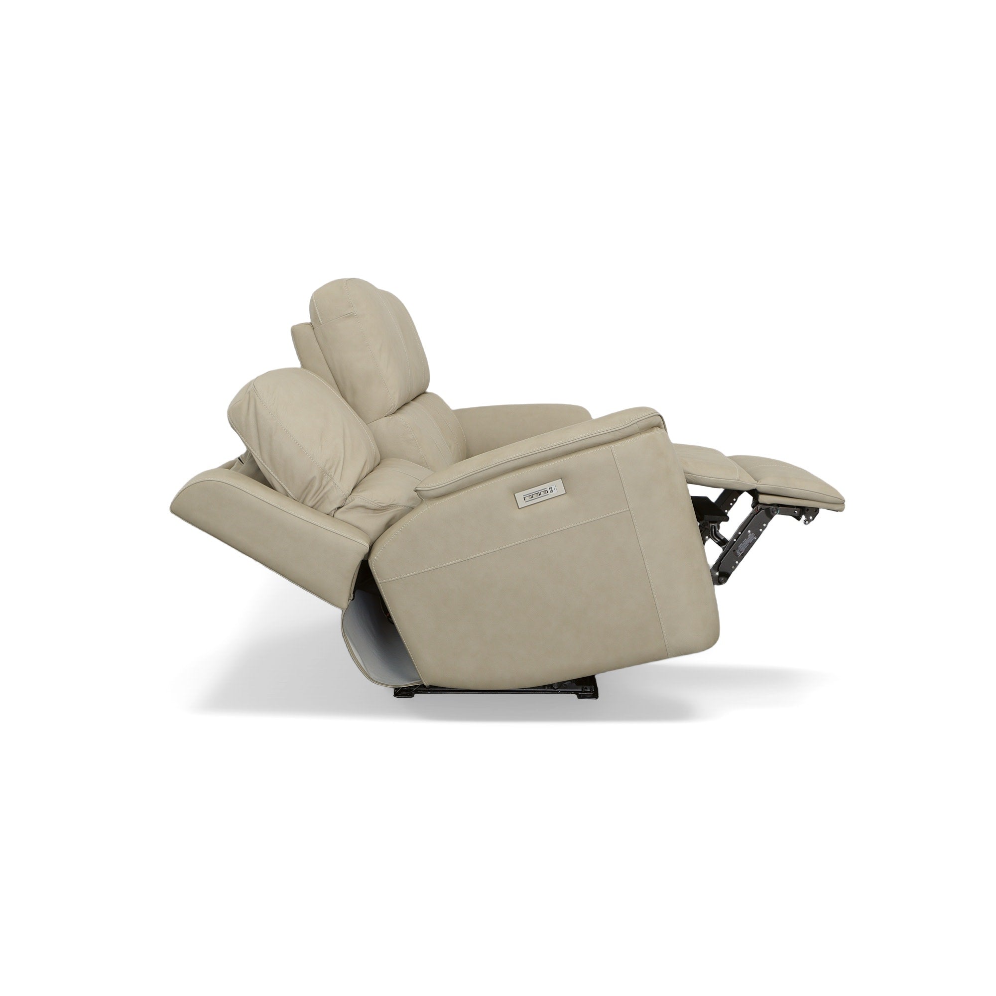 Henry Beige Leather Power Reclining Sofa with Power Headrests & Lumbar