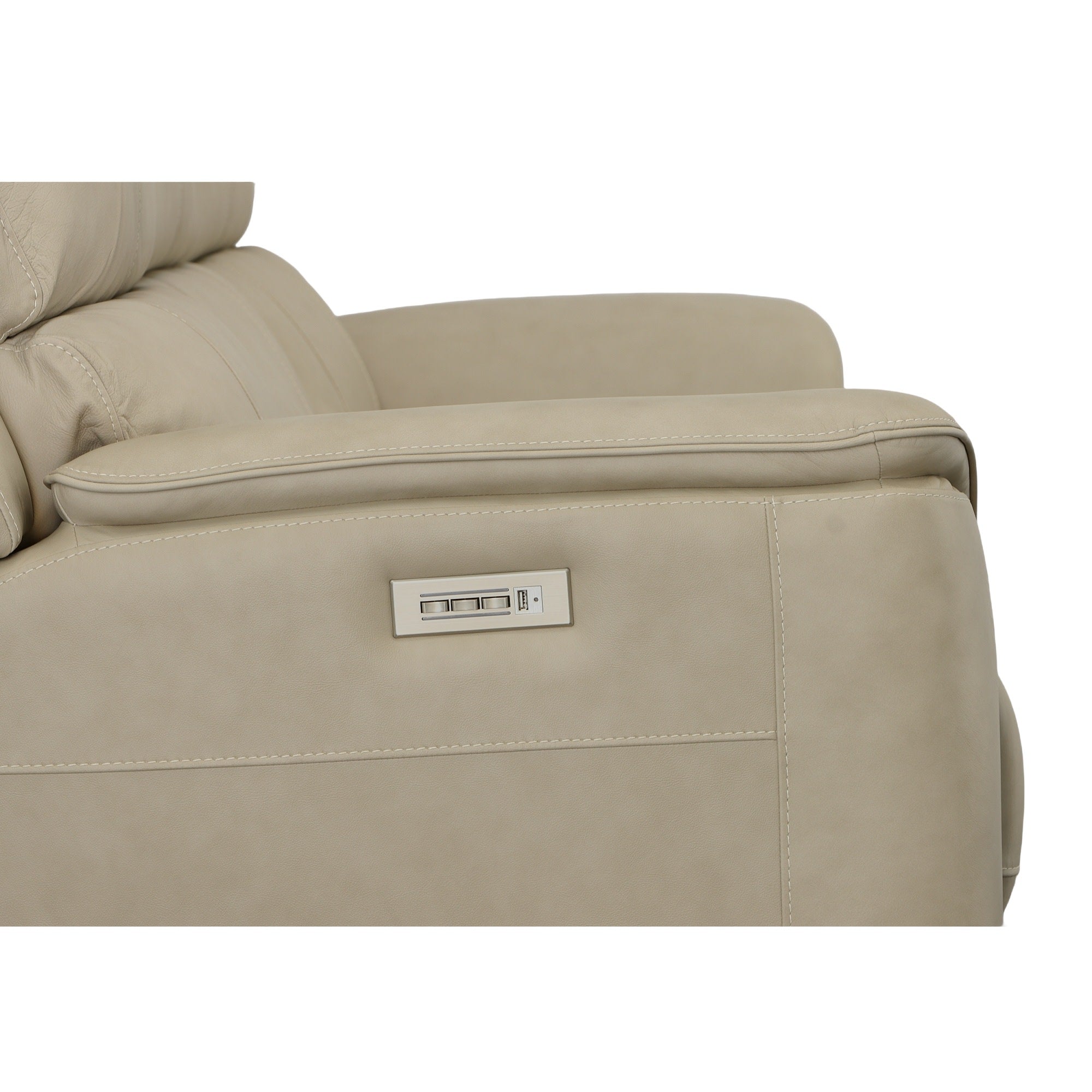 Henry Beige Leather Power Reclining Sofa with Power Headrests & Lumbar