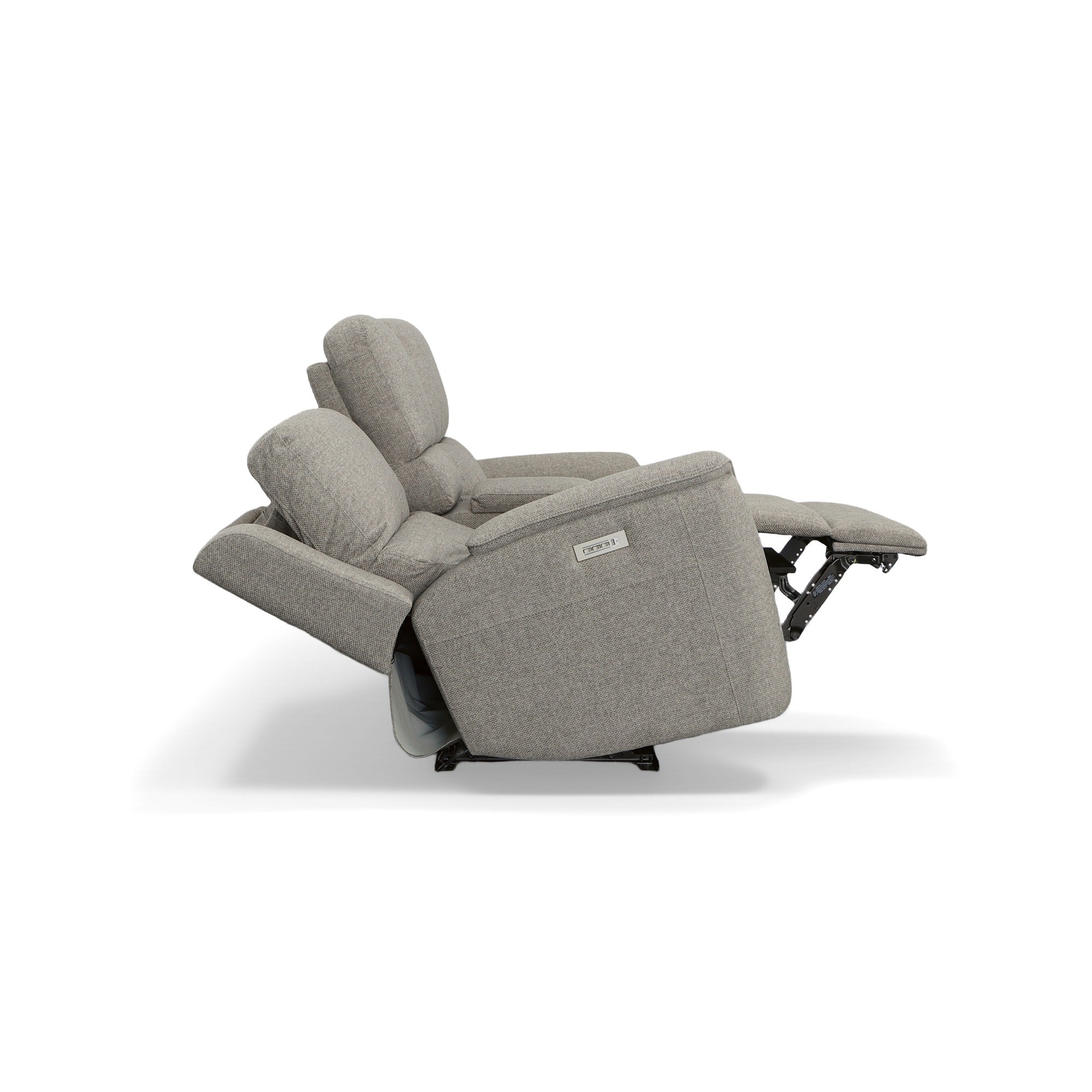 Henry Fog Fabric Power Reclining Loveseat with Console & Power Headrests & Lumbar