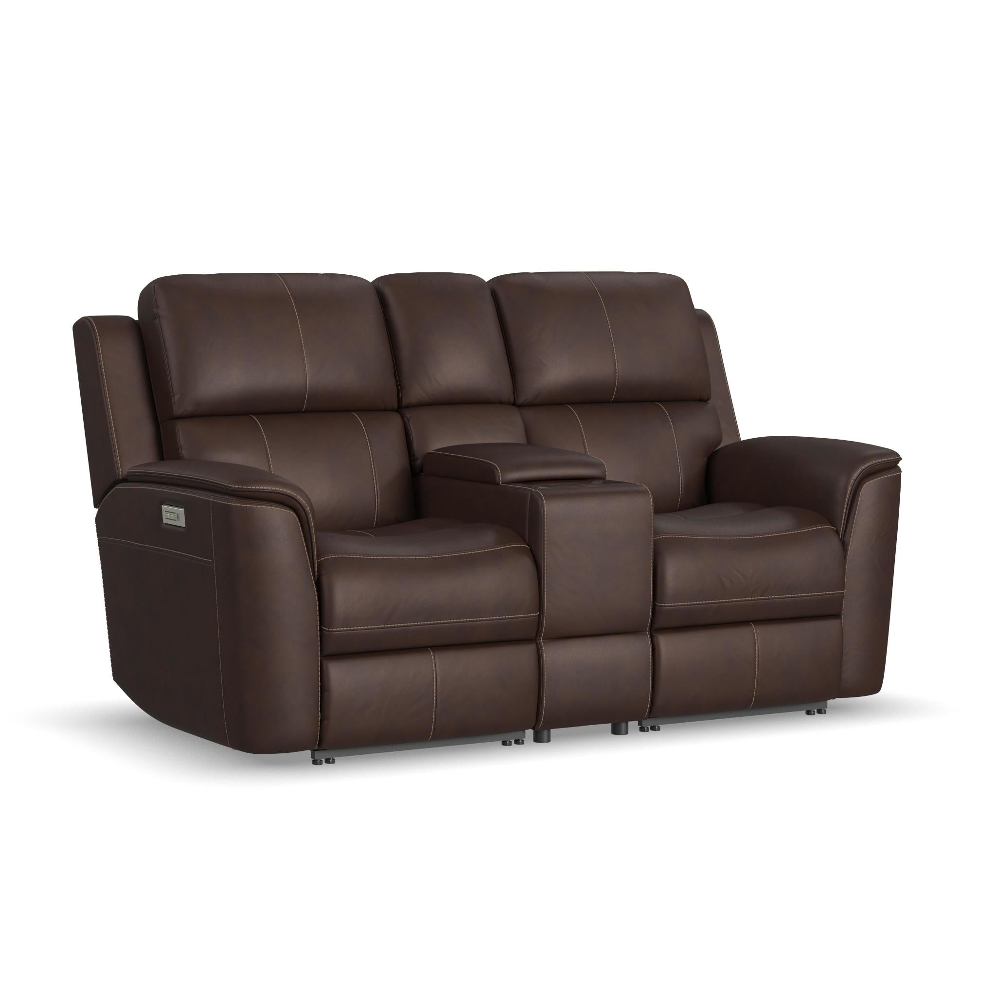 Henry Burnt Umber Leather Power Reclining Loveseat with Console & Power Headrests & Lumbar