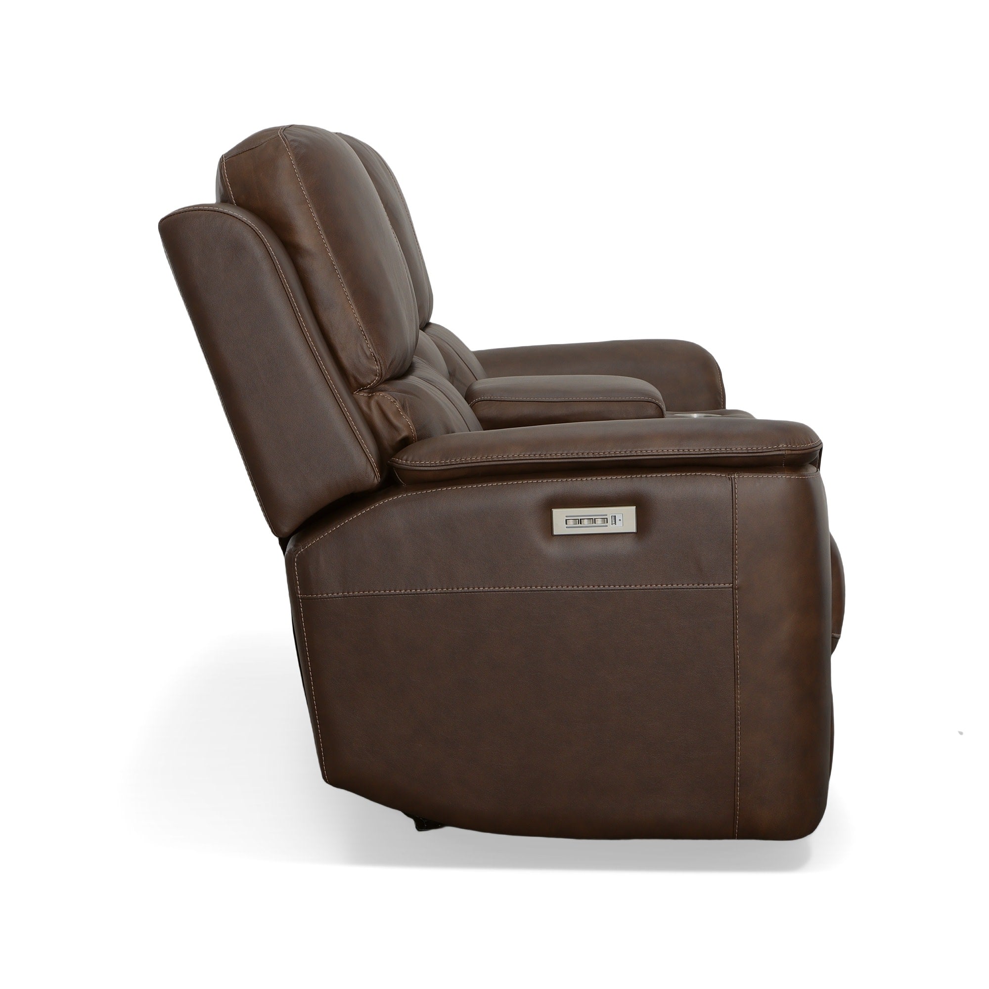 Henry Burnt Umber Leather Power Reclining Loveseat with Console & Power Headrests & Lumbar