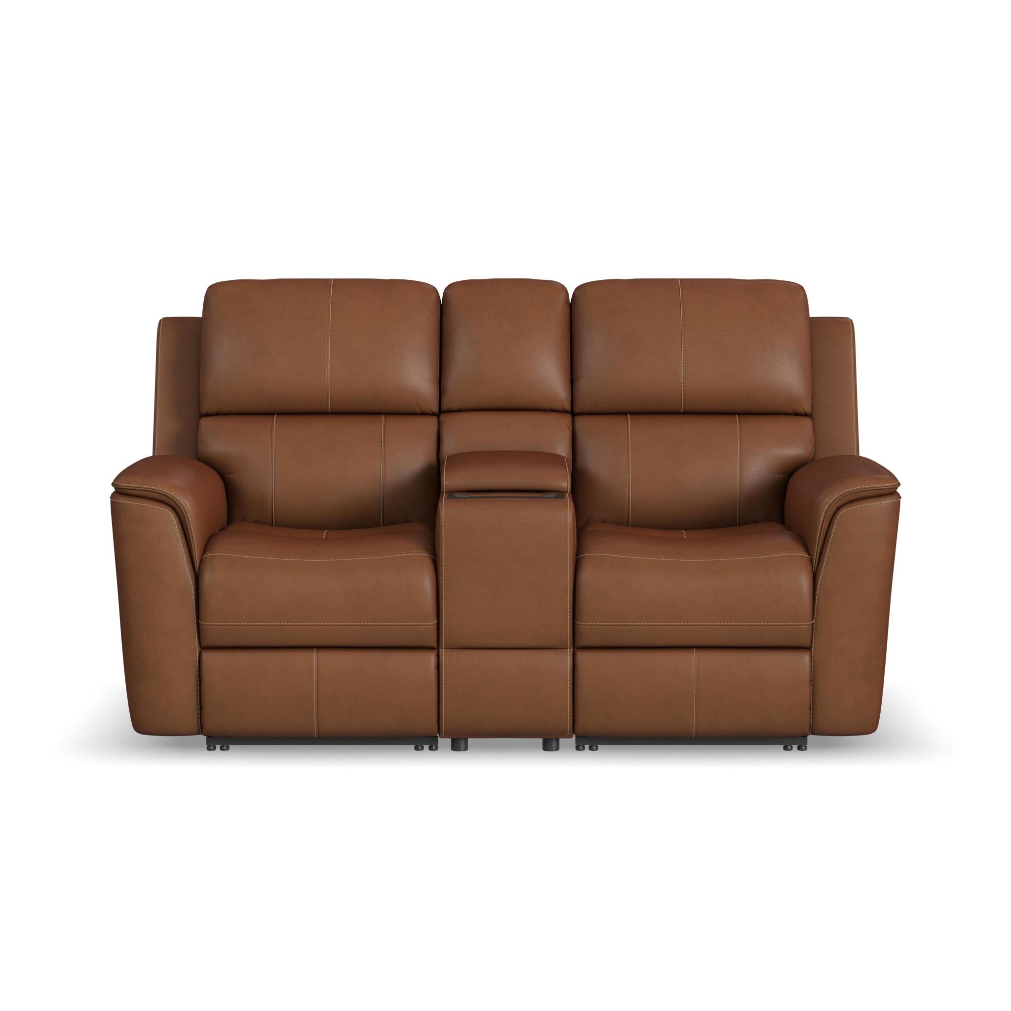 Henry Caramel Leather Power Reclining Loveseat with Console & Power Headrests & Lumbar