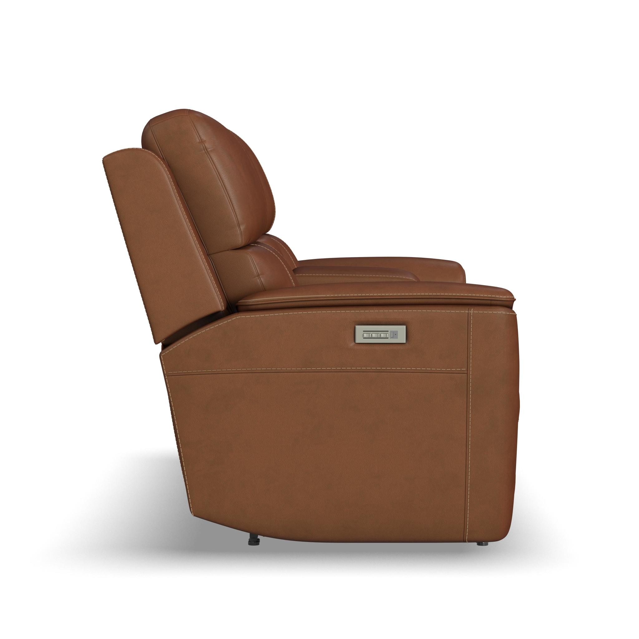 Henry Caramel Leather Power Reclining Loveseat with Console & Power Headrests & Lumbar