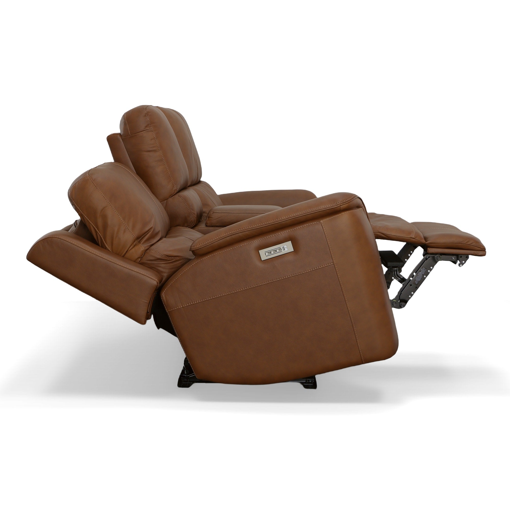 Henry Caramel Leather Power Reclining Loveseat with Console & Power Headrests & Lumbar