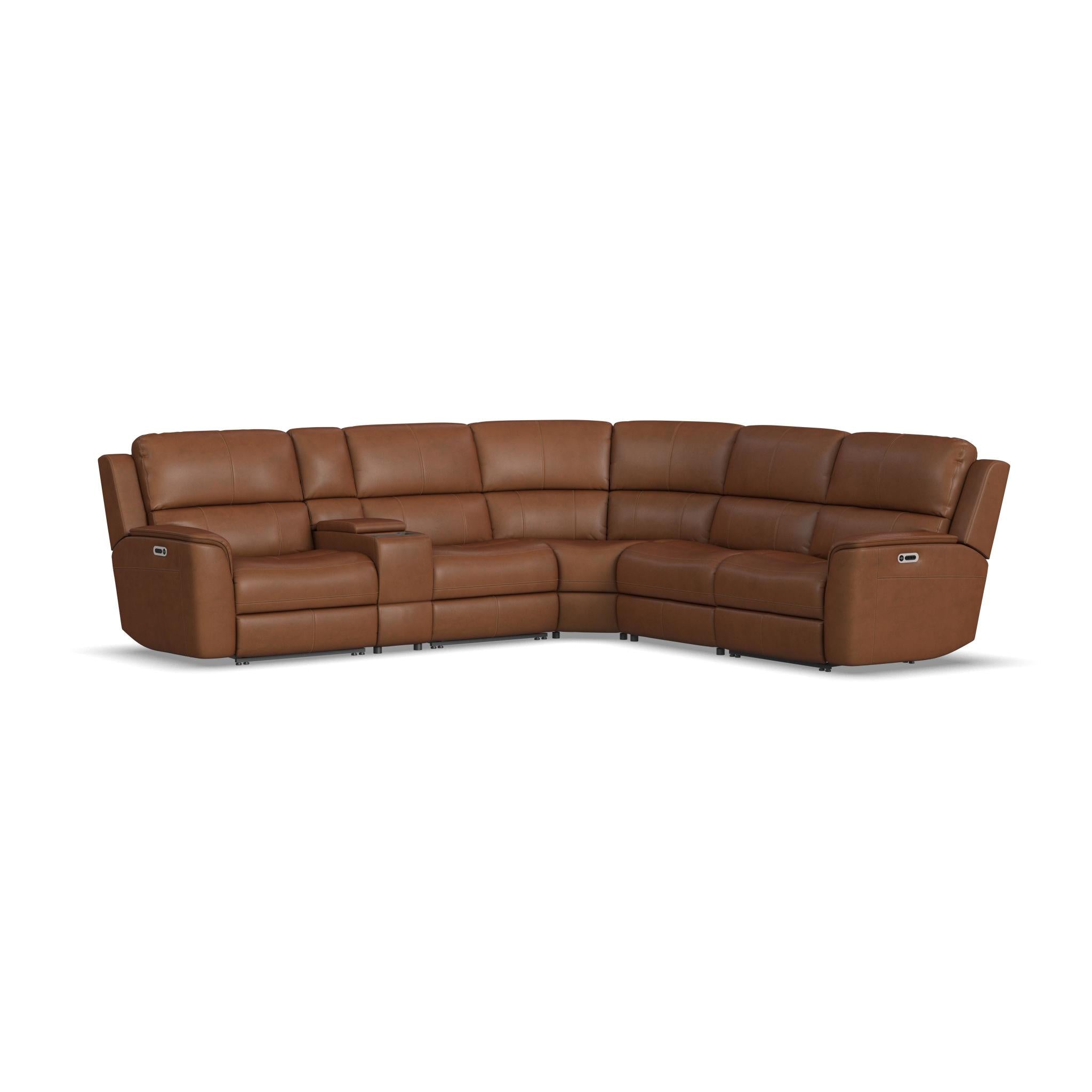 Henry Leather Power Reclining Sectional with Power Headrests & Lumbar