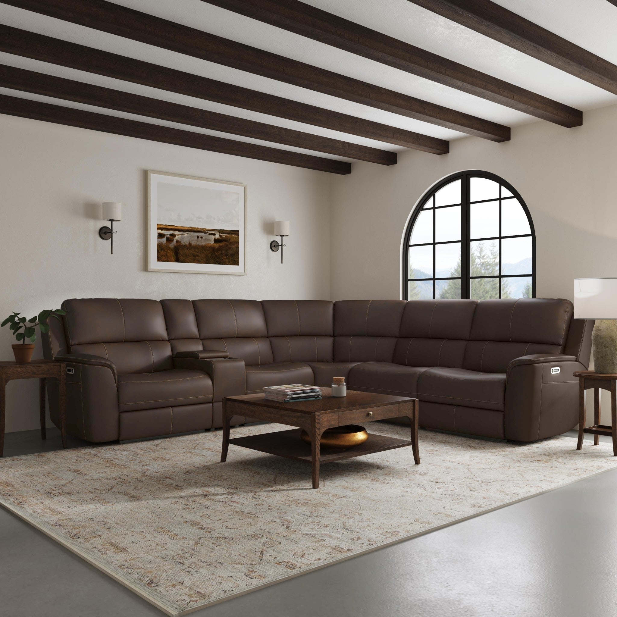 Henry Leather Power Reclining Sectional with Power Headrests & Lumbar