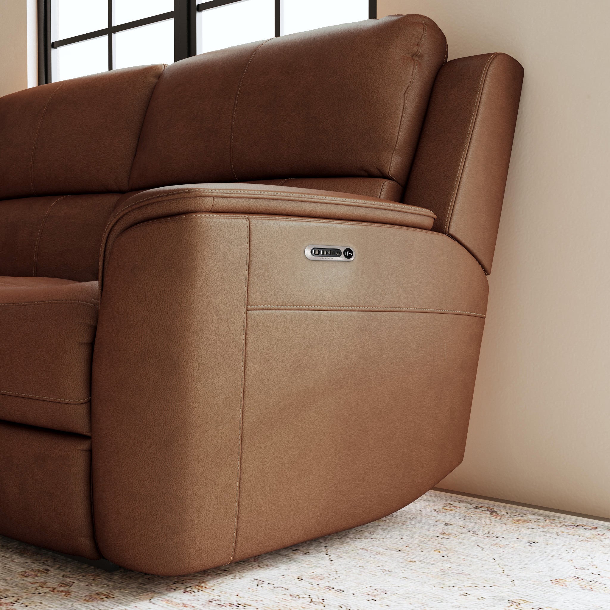 Henry Leather Power Reclining Sectional with Power Headrests & Lumbar