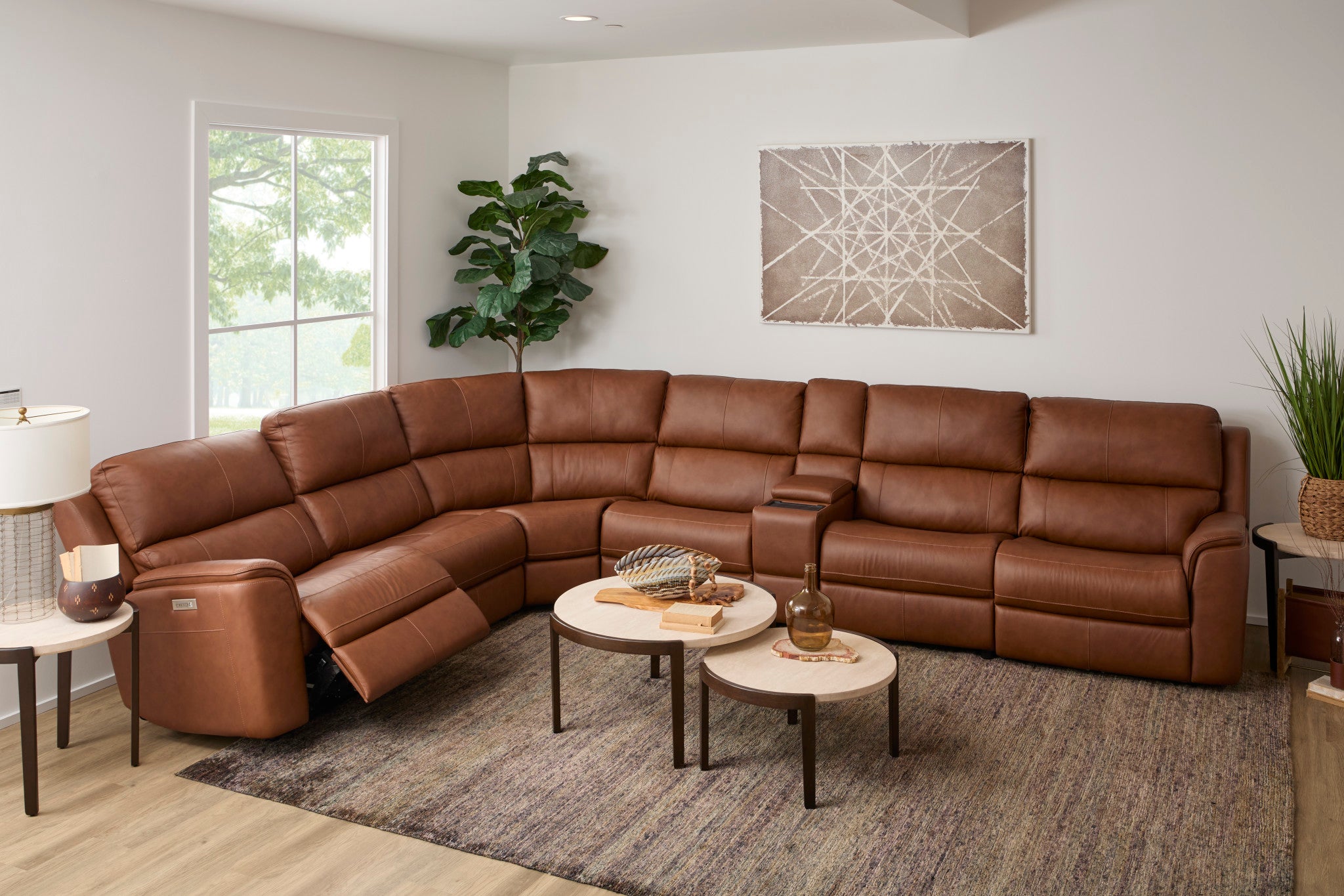 Henry Leather Power Reclining Sectional with Power Headrests & Lumbar