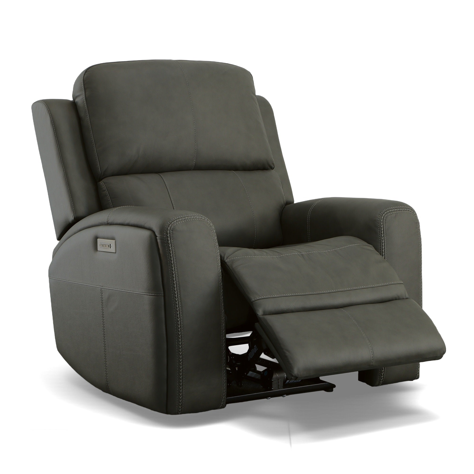 Linden Charcoal Leather Power Swivel Gliding Recliner with Power Headrest, Lumbar, Heat & Massage