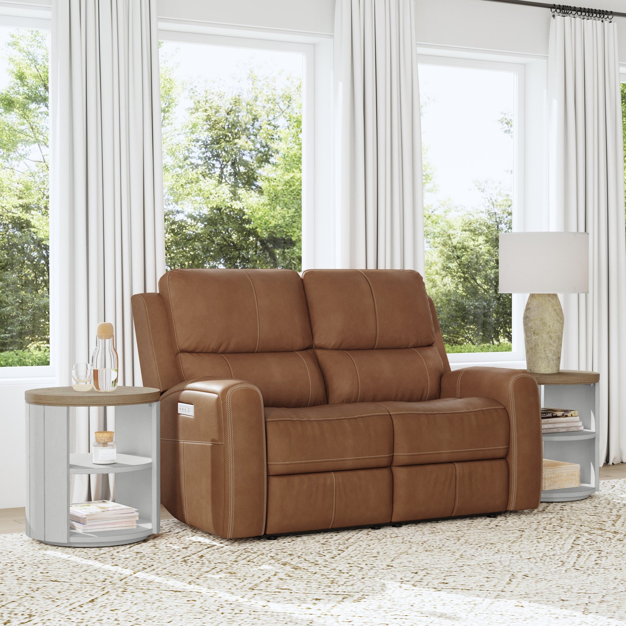 Linden Leather Power Reclining Loveseat with Power Headrests & Lumbar