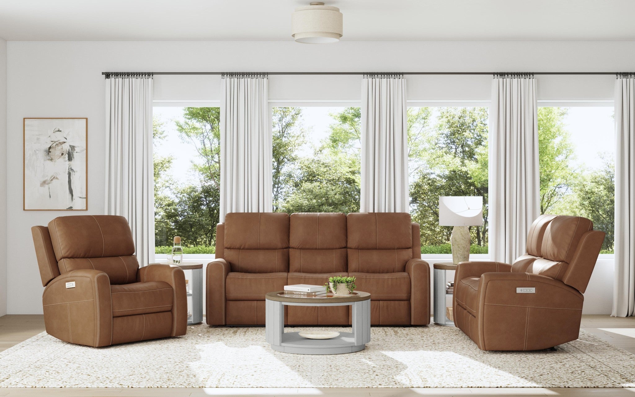 Linden Leather Power Reclining Loveseat with Power Headrests & Lumbar