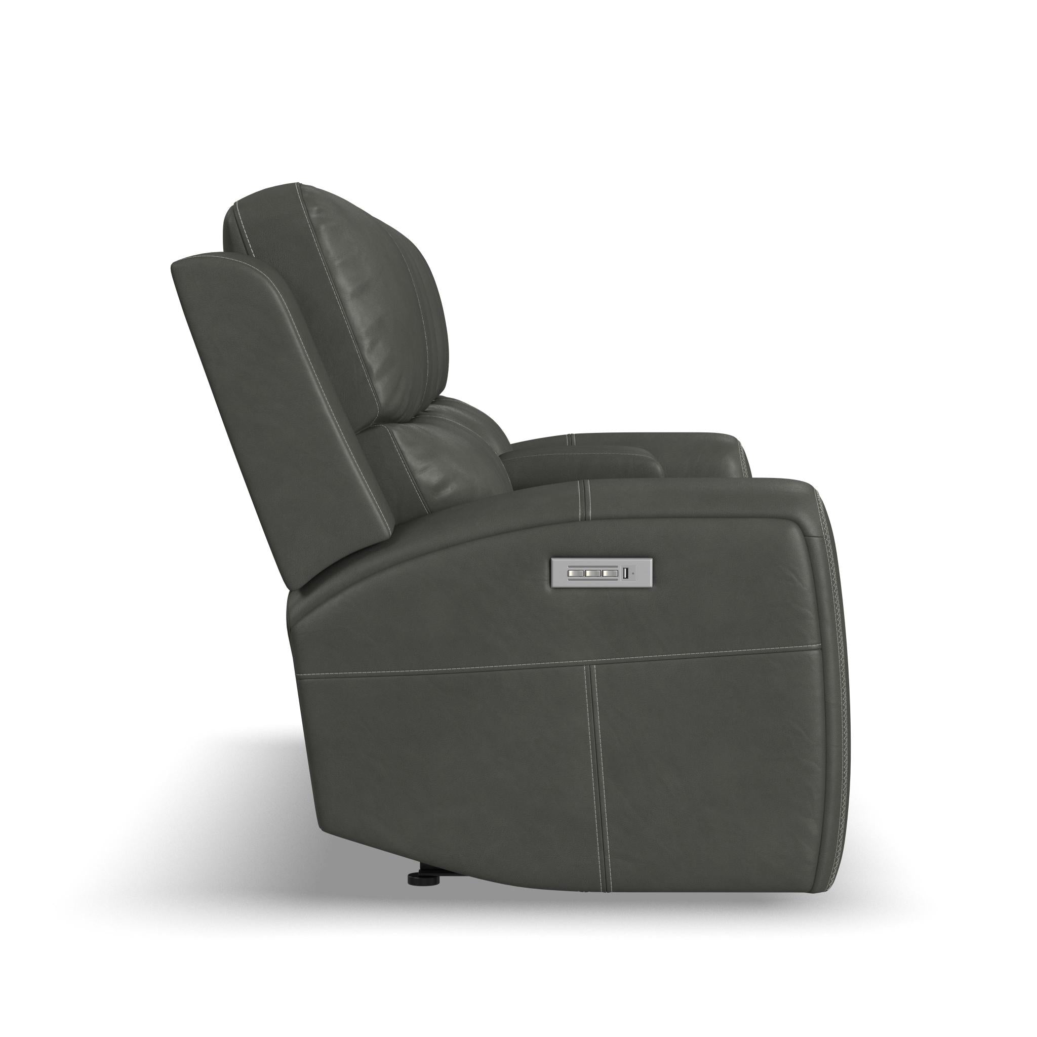 Linden Leather Power Reclining Loveseat with Console & Power Headrests & Lumbar