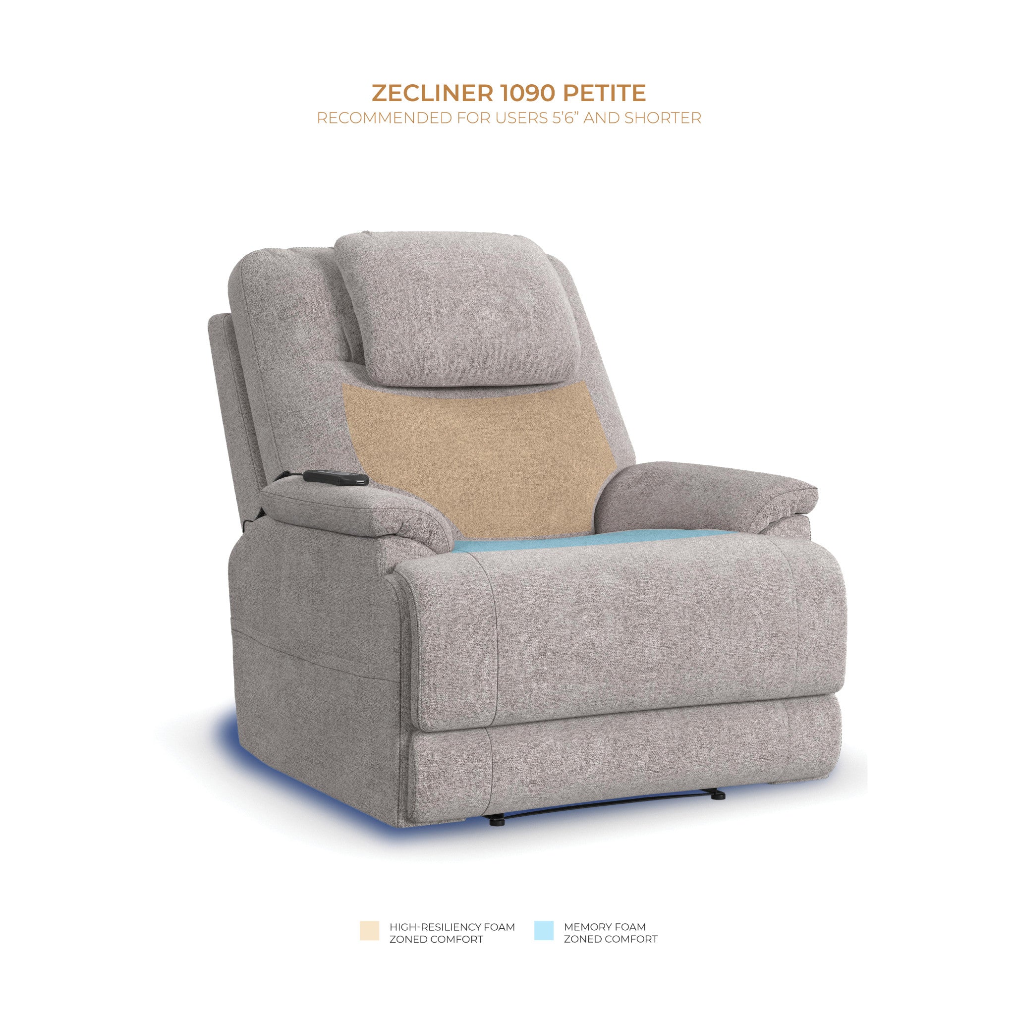 Zecliner Model 2 Petite Dove Fabric Power Sleep Chair