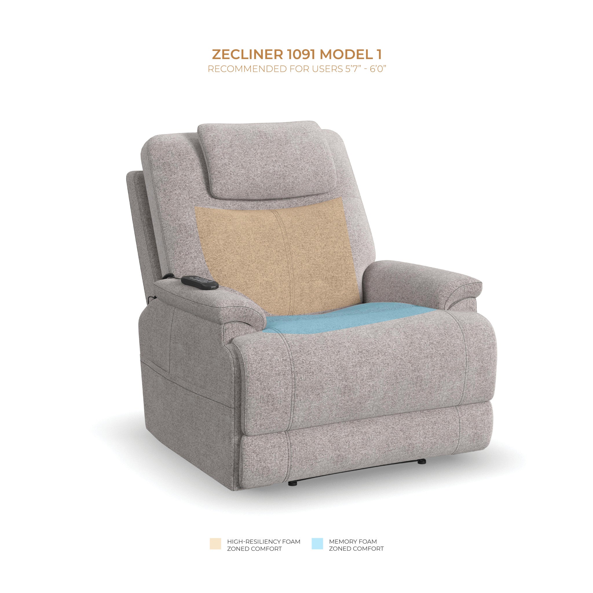 Zecliner Model 1 Dove Fabric Power Sleep Chair