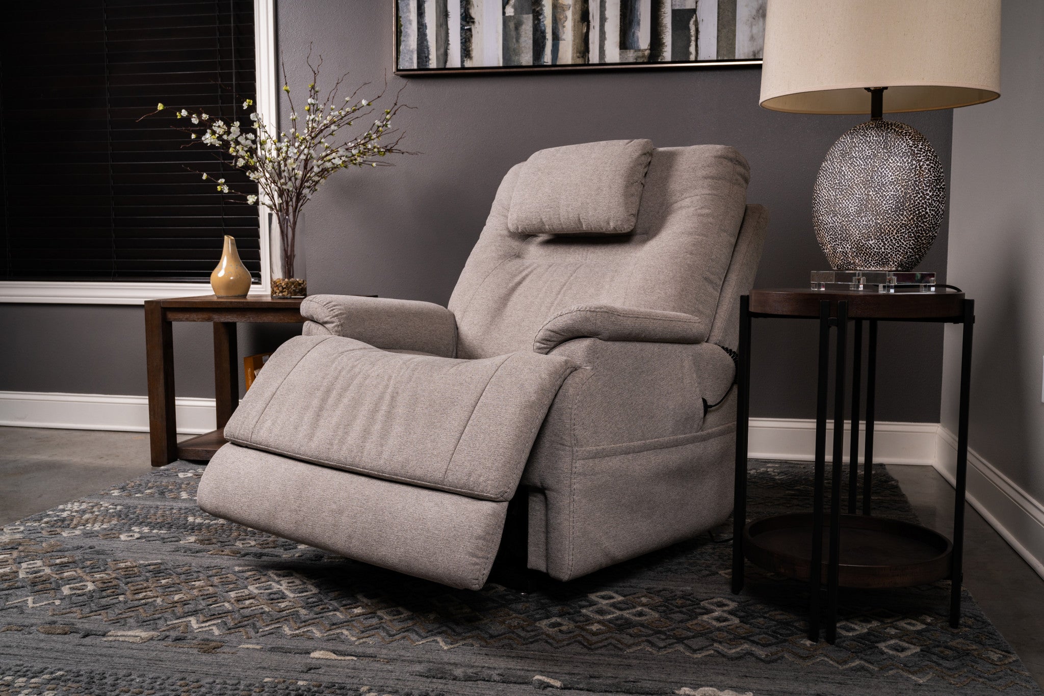 Zecliner Model 2+ Dove Fabric Power Lift Recliner with Power Headrest, Lumbar, Heat & Massage