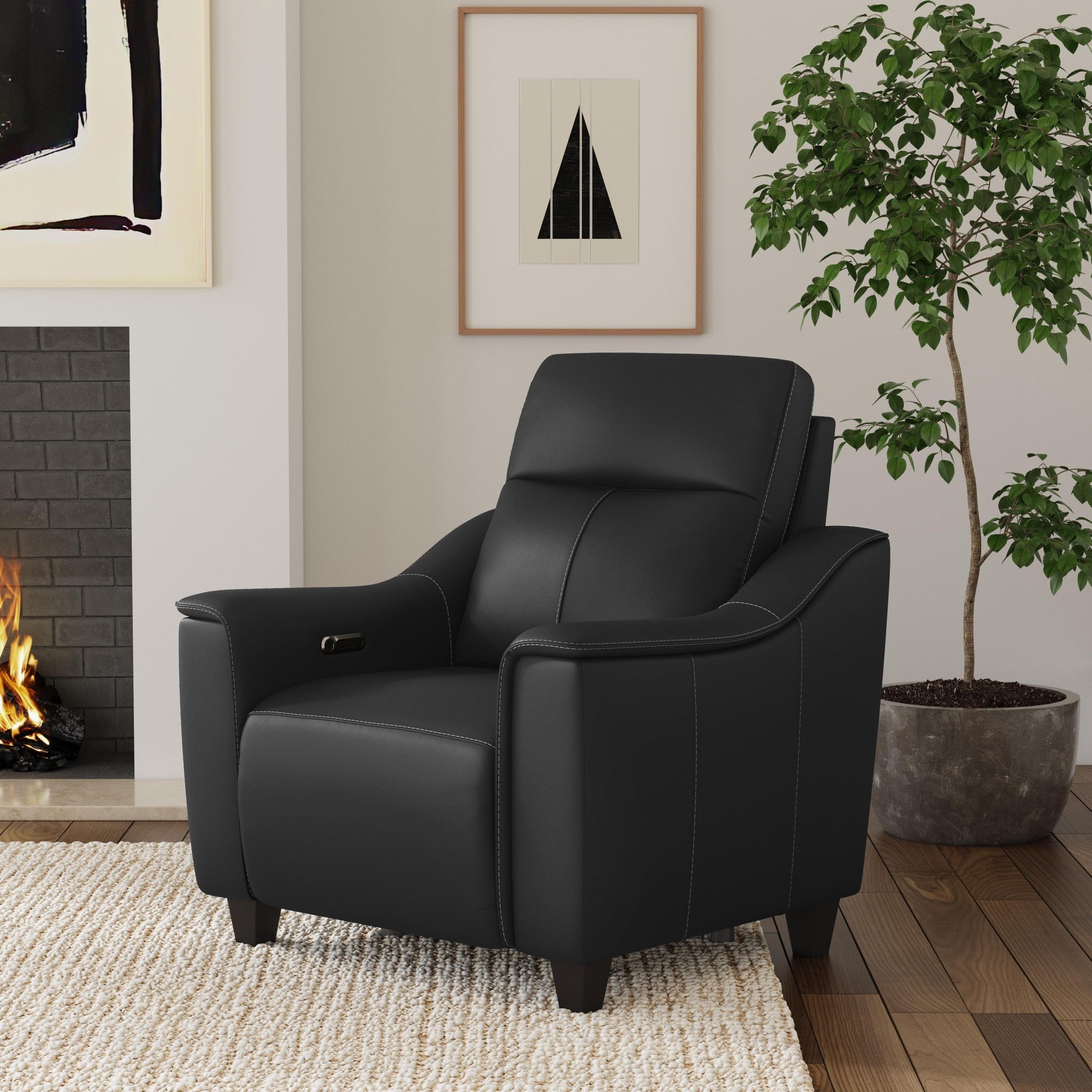 Walter Coal Leather Power Recliner with Power Headrest