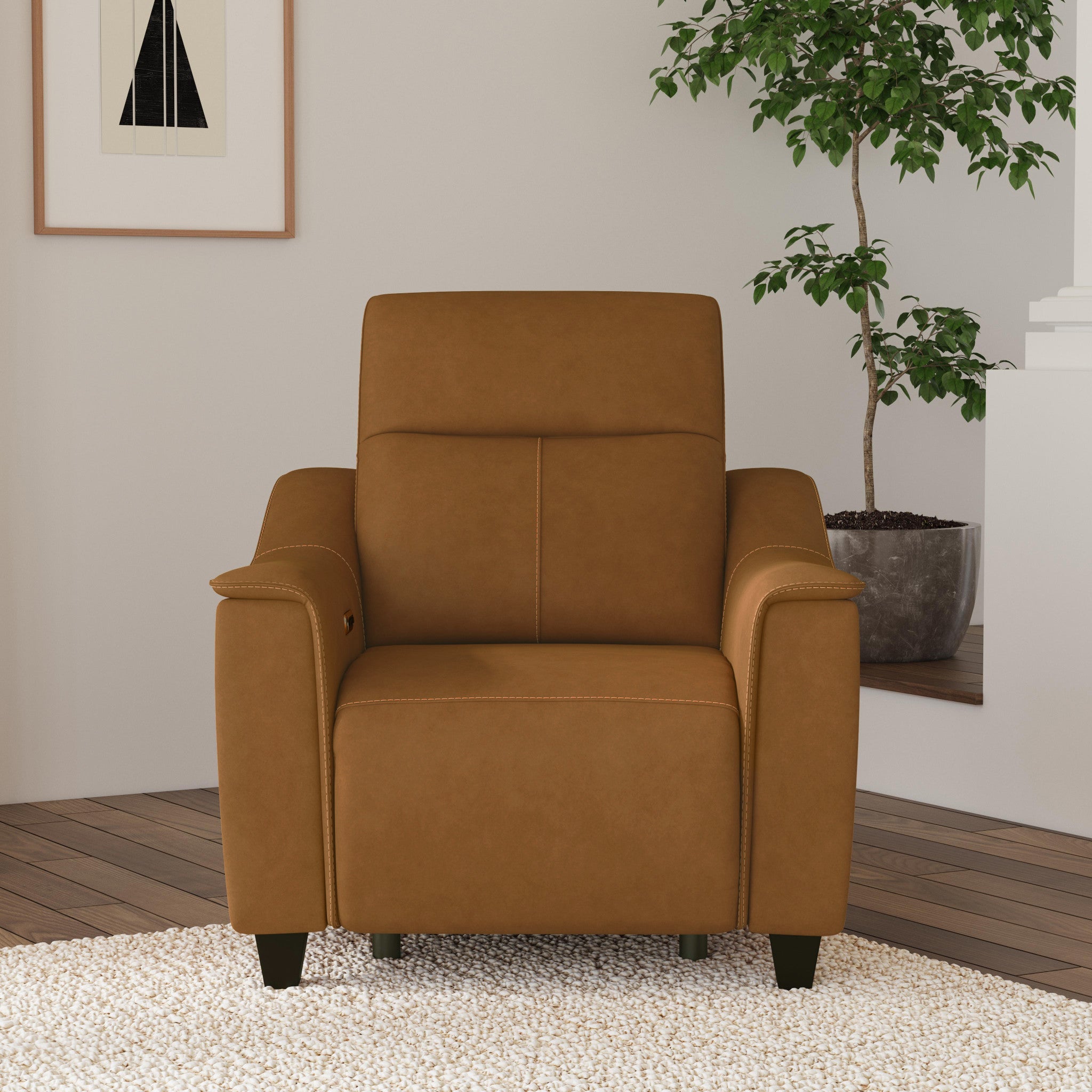 Walter Honey Leather Power Recliner with Power Headrest