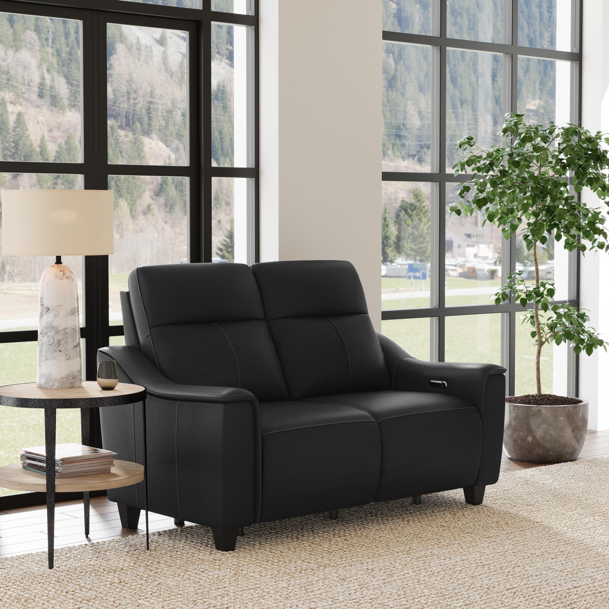 Walter Coal Leather Power Reclining Loveseat with Power Headrests