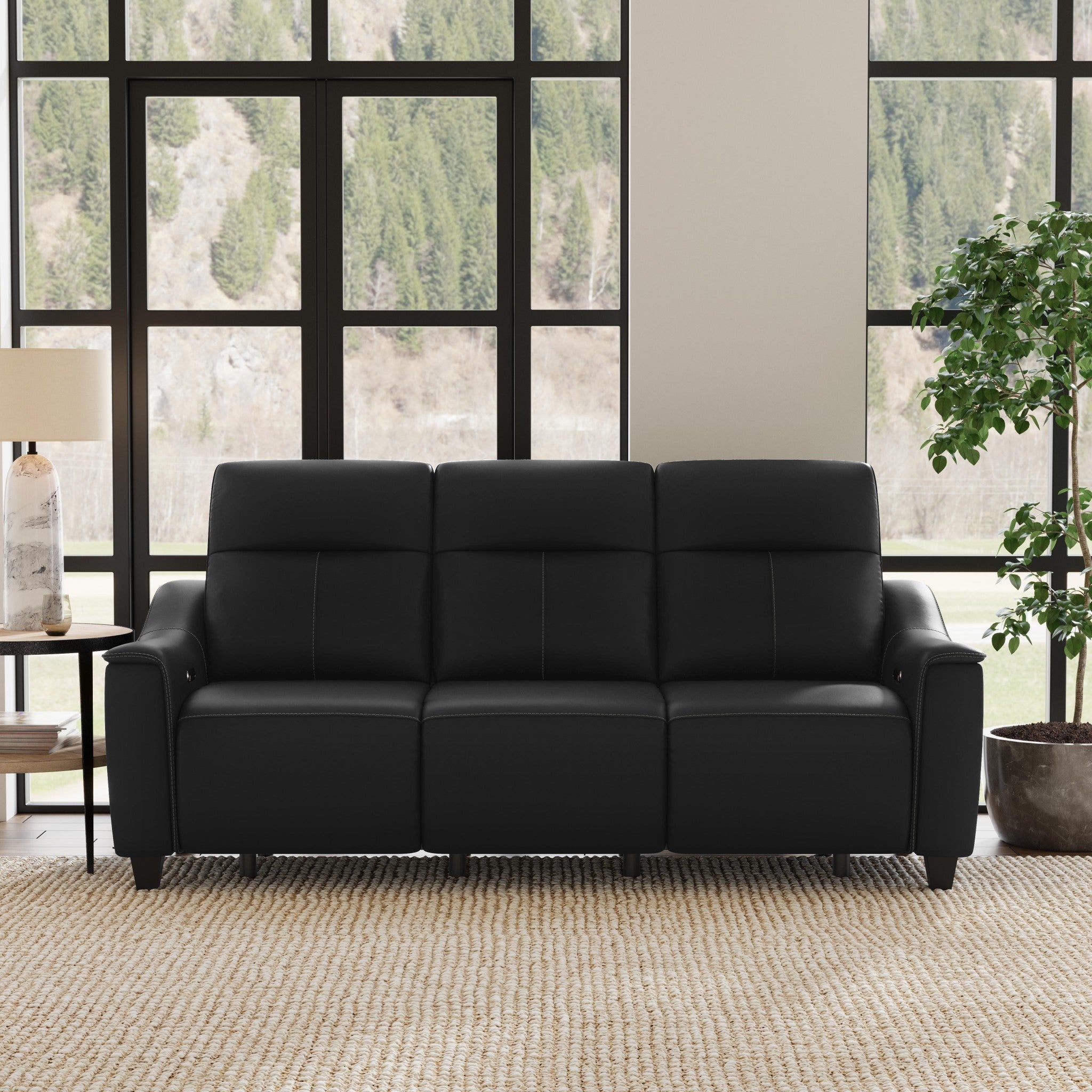 Walter Coal Leather Power Reclining Sofa with Power Headrests