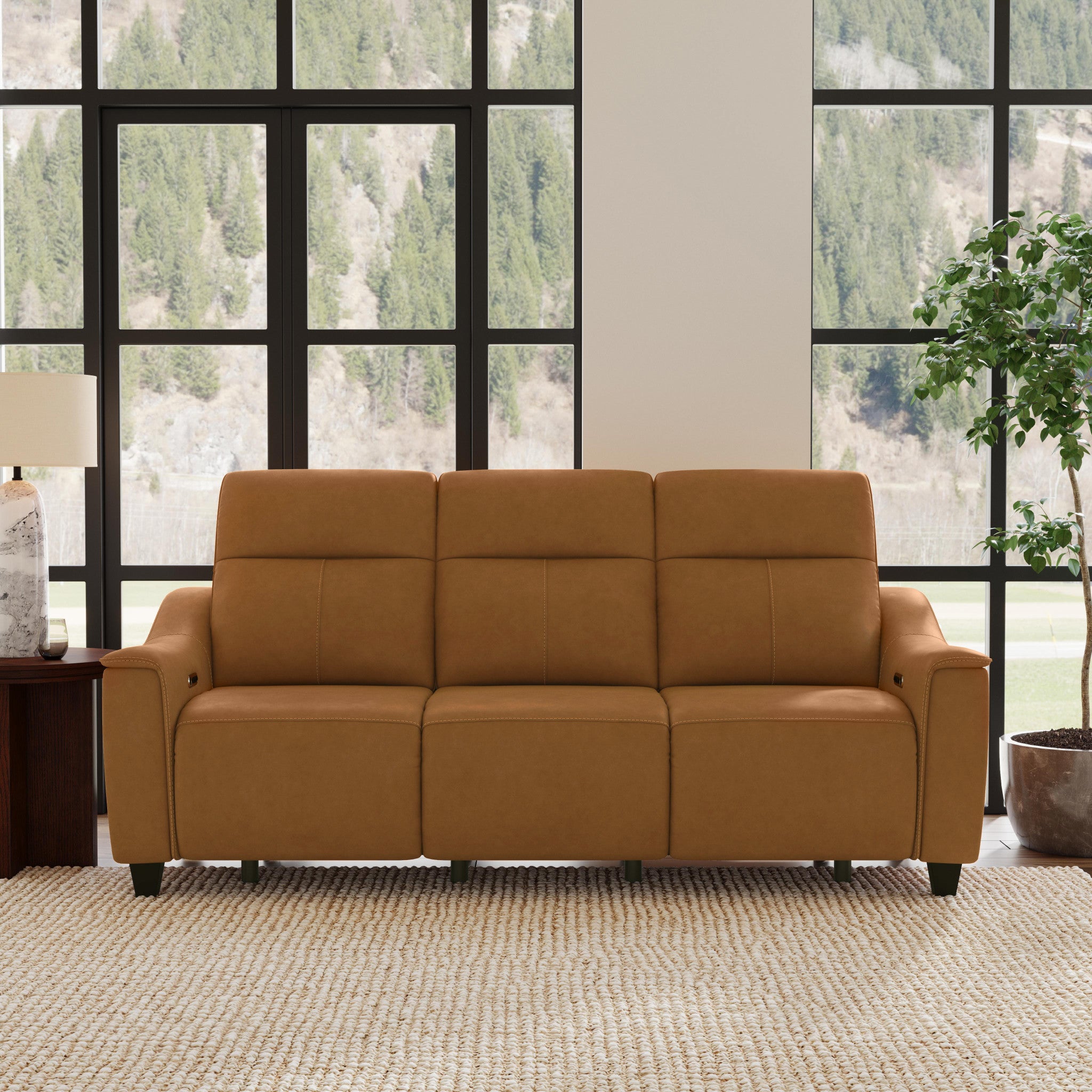 Walter Honey Leather Power Reclining Sofa with Power Headrests